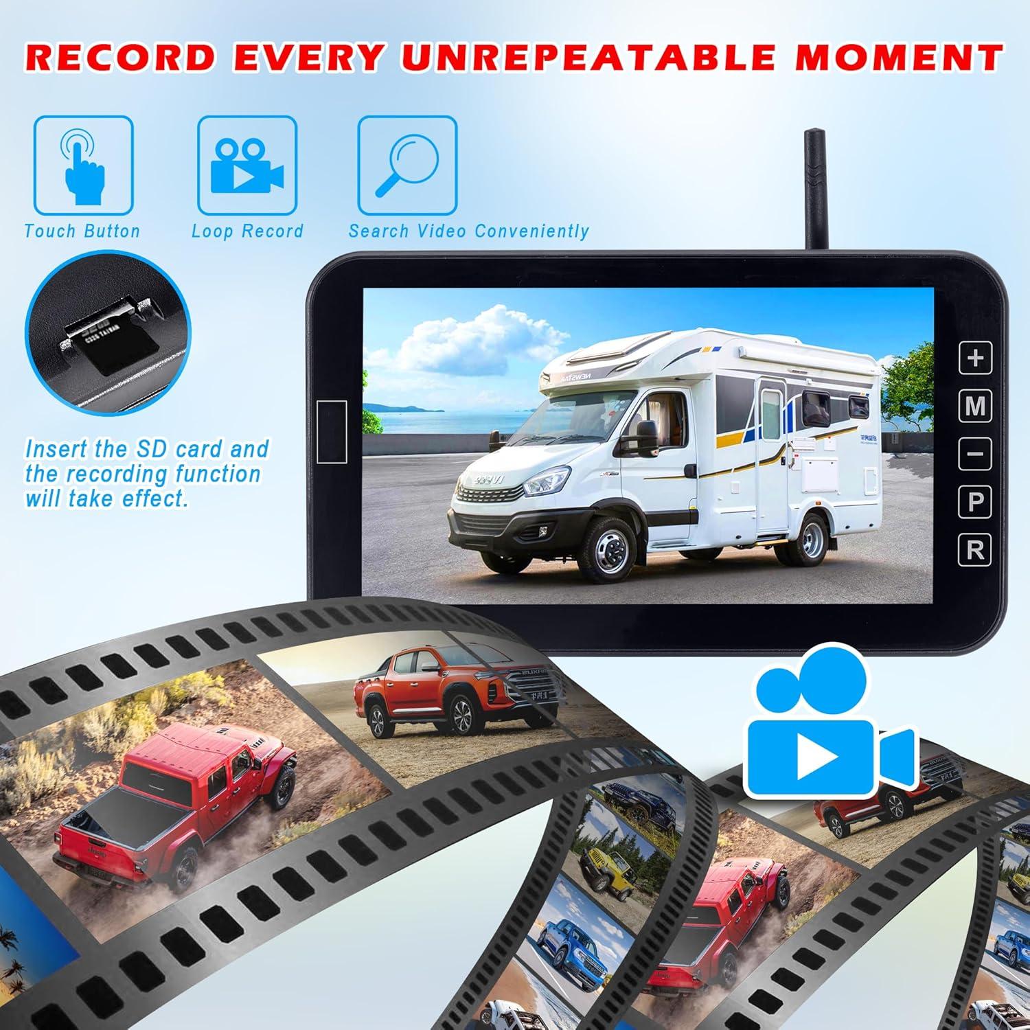 YIMU Solar Magnetic Wireless Backup Camera for Truck Trailer, 7” DVR Portable, 2-Min Easy Install, Scratch-Proof, No Delay,Gesture ON-Off HD Rear View Camera Rechargeable for RV Backup Camera YM702