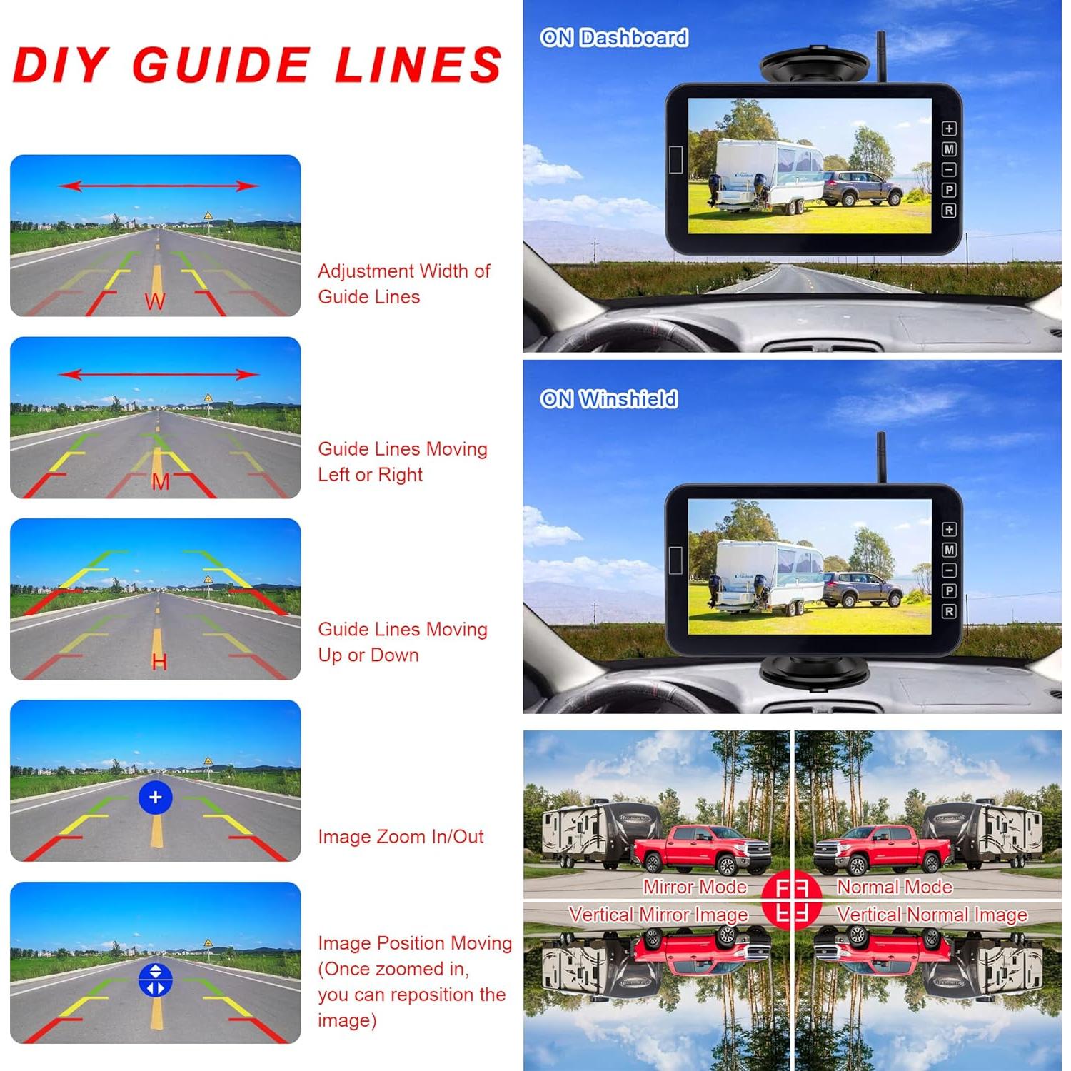 YIMU Solar Magnetic Wireless Backup Camera for Truck Trailer, 7” DVR Portable, 2-Min Easy Install, Scratch-Proof, No Delay,Gesture ON-Off HD Rear View Camera Rechargeable for RV Backup Camera YM702