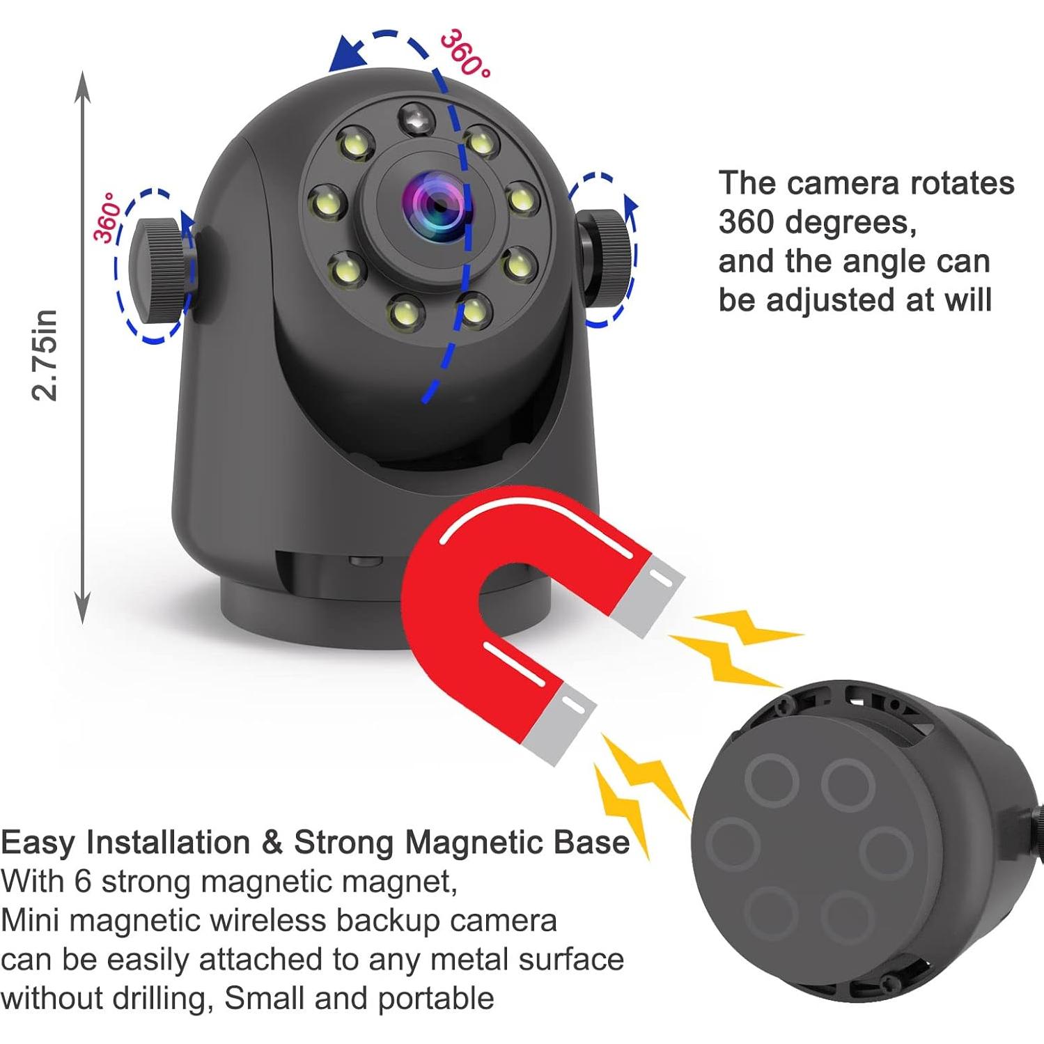 Wireless Magnetic Backup Camera for Trailers/RV/Camper - WiFi Rechargeable HD Night Vision, No Wiring/Drilling, Easy Hitch Alignment, Compatible with iPhone/Android/iPad (Gooseneck/Fifth Wheel)