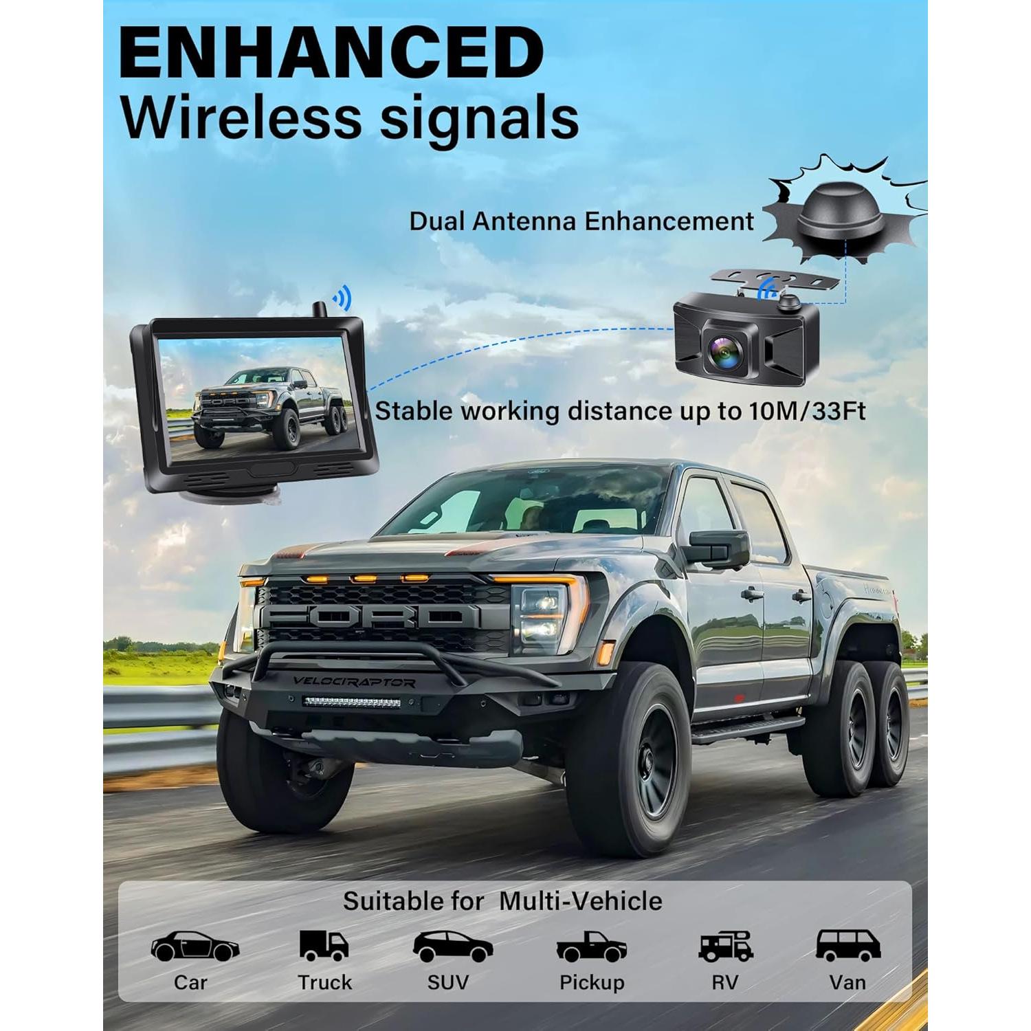 Cámara de Respaldo Inalámbrica Jelkuz 5" 1080P HD Visión Nocturna