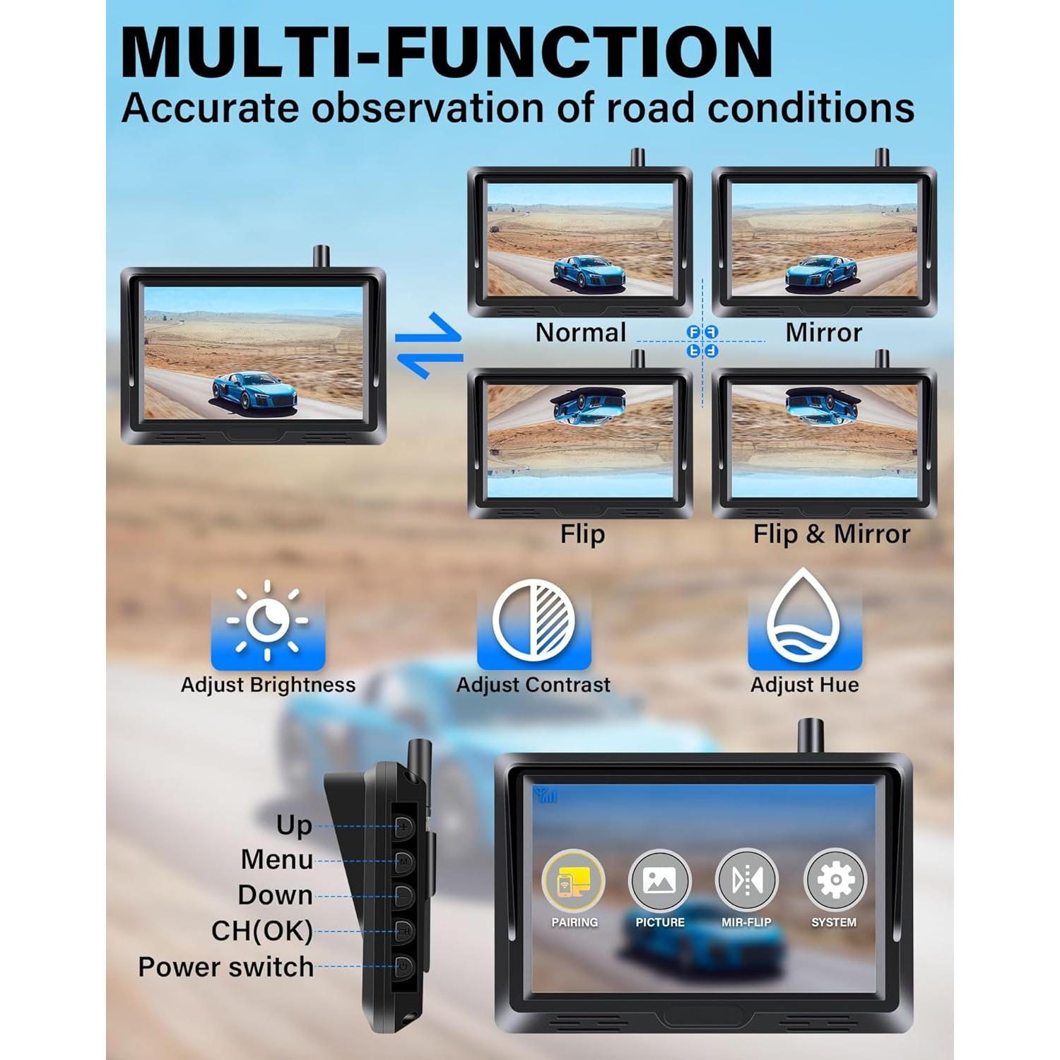 Cámara de Respaldo Inalámbrica Jelkuz 5" 1080P HD Visión Nocturna