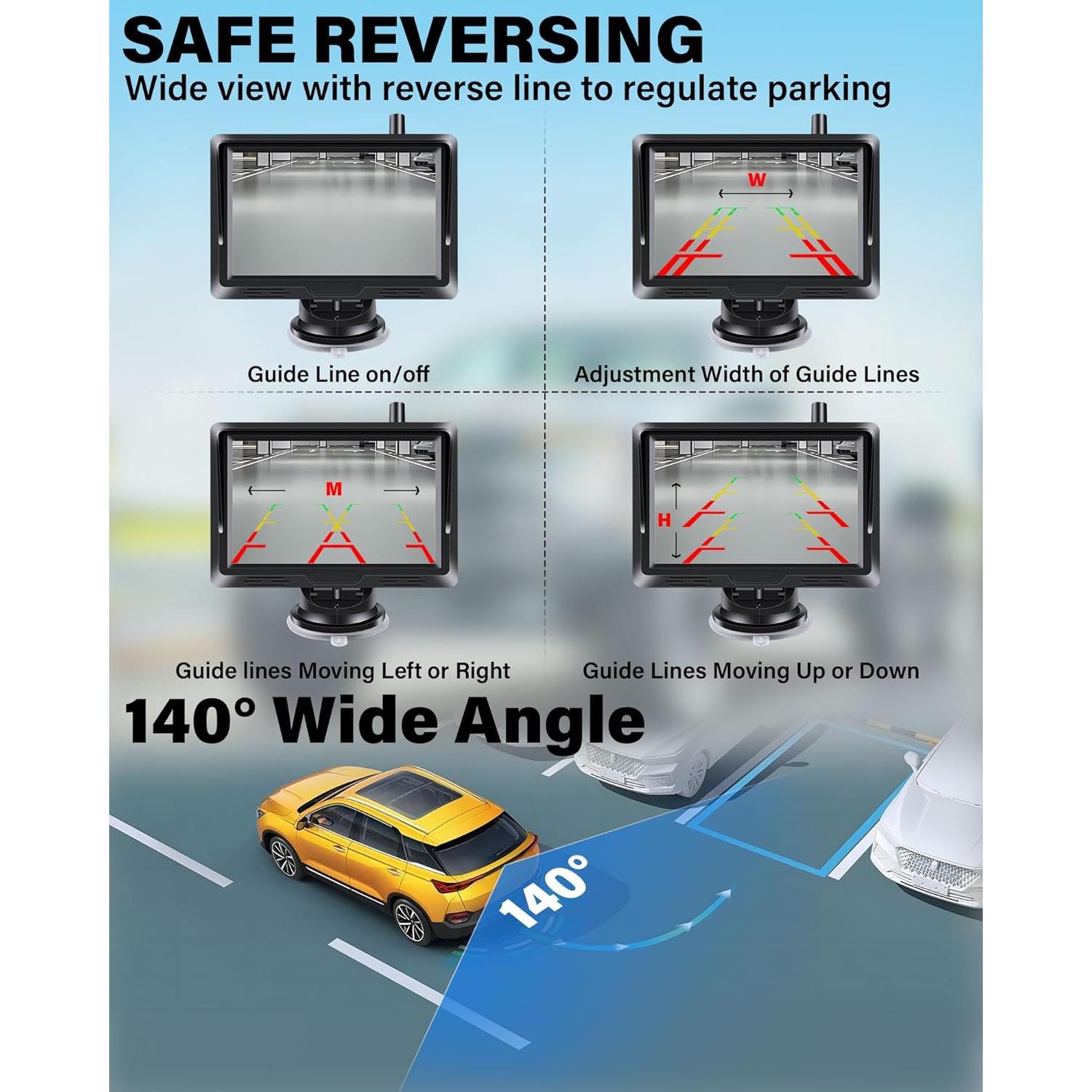 Cámara de Respaldo Inalámbrica Jelkuz 5" 1080P HD Visión Nocturna