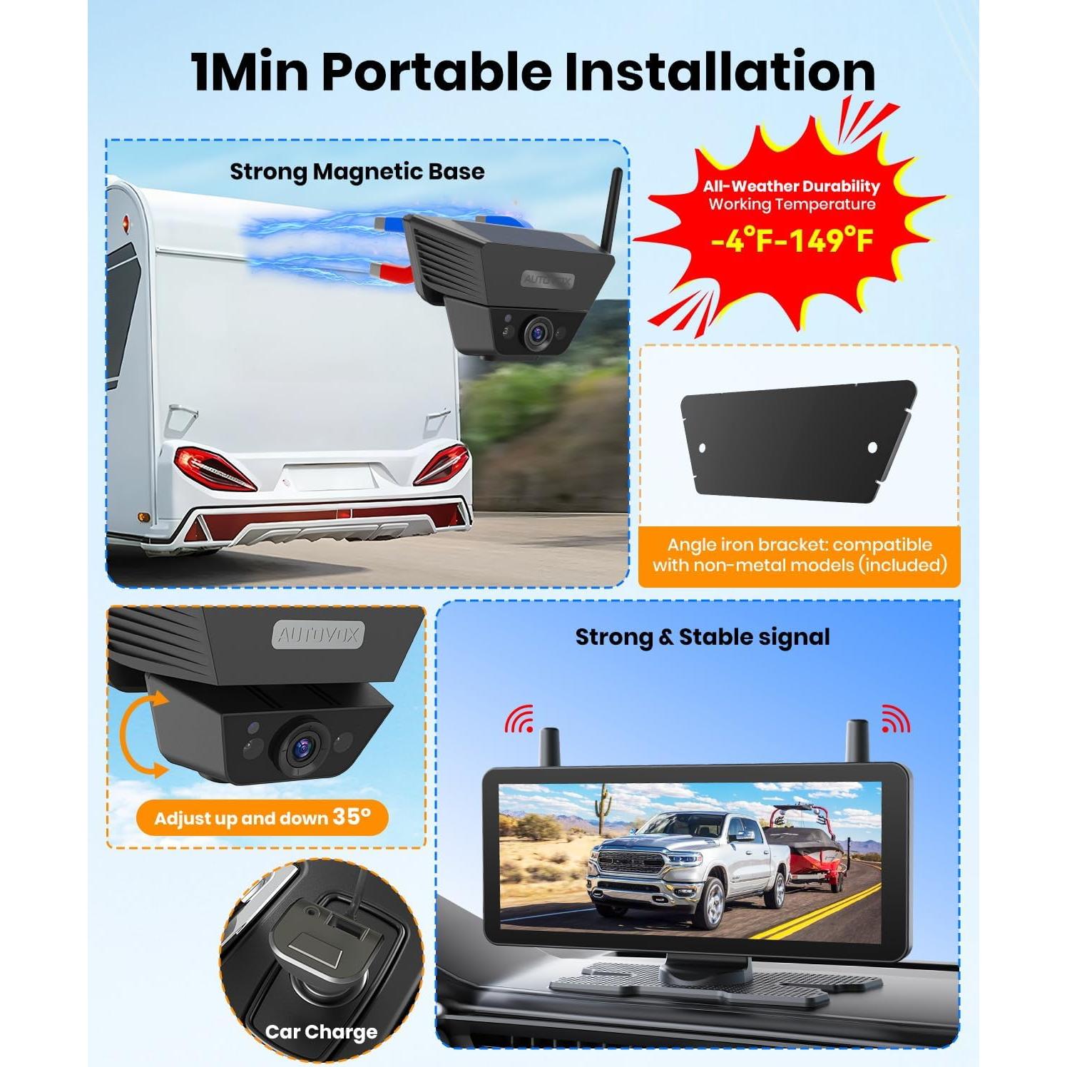 Cámara de Respaldo Inalámbrica Solar AUTO VOX 7.2" HD