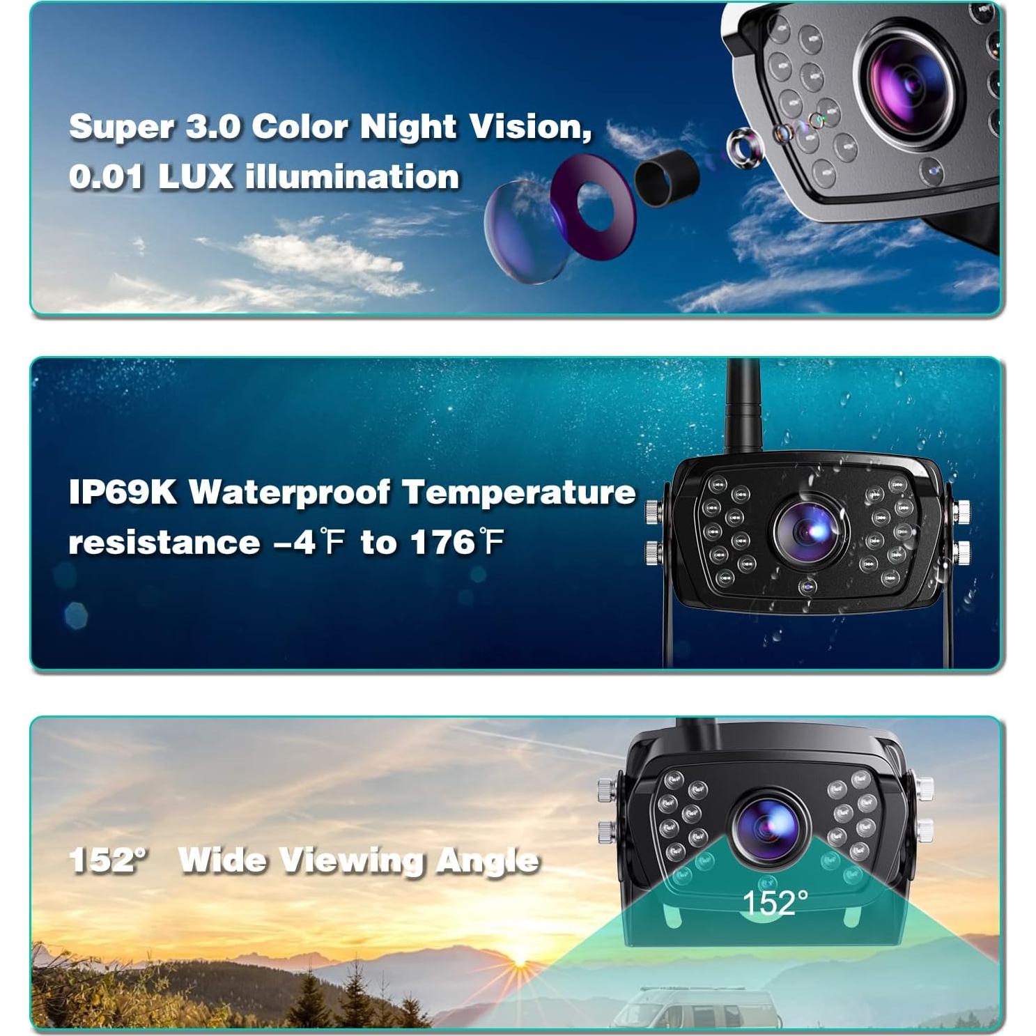 Cámara de Respaldo Inalámbrica Nuoenx 7" HD 1080P IP68