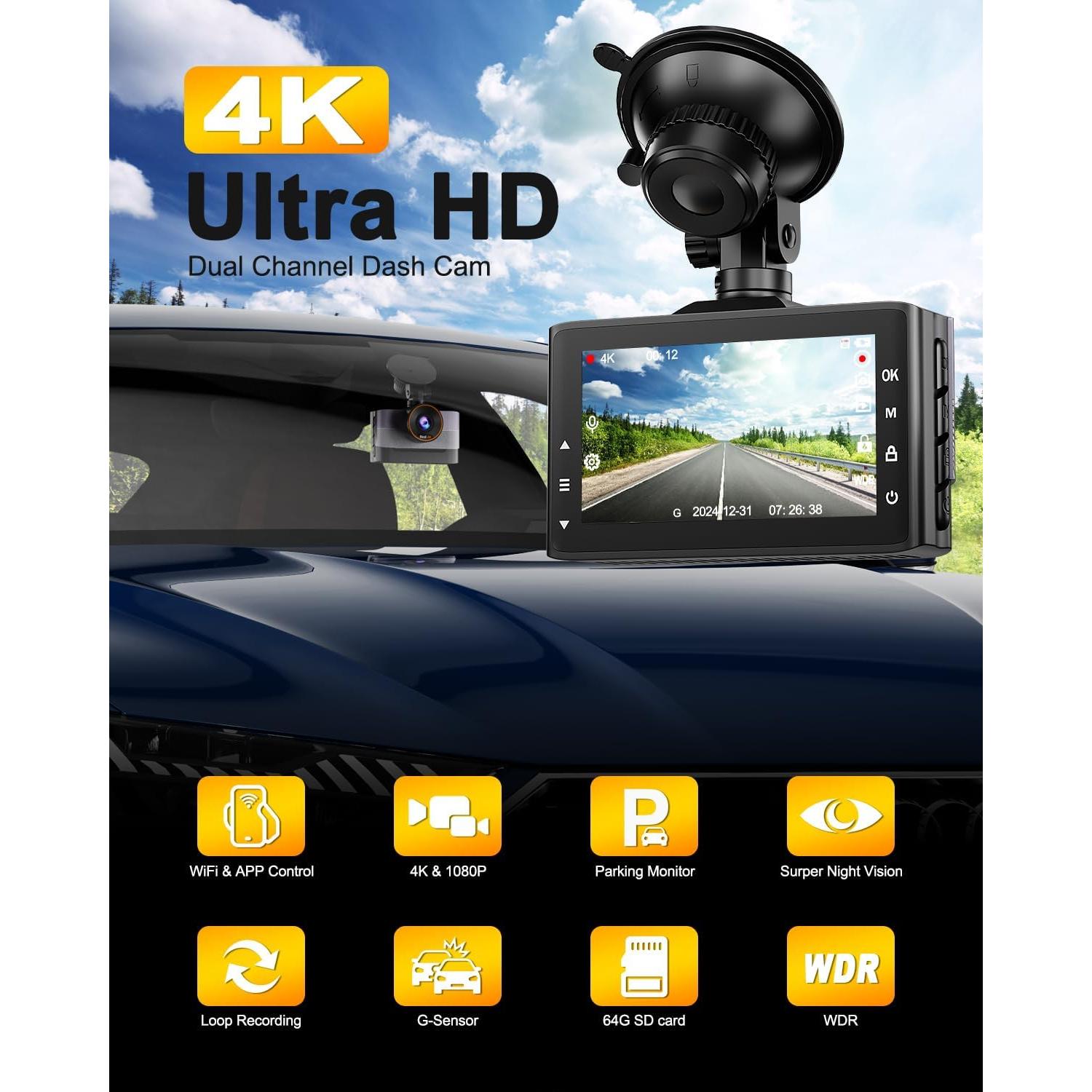 Cámara Dash 4K Delantera y Trasera Zhiroad con WiFi y G-Sensor