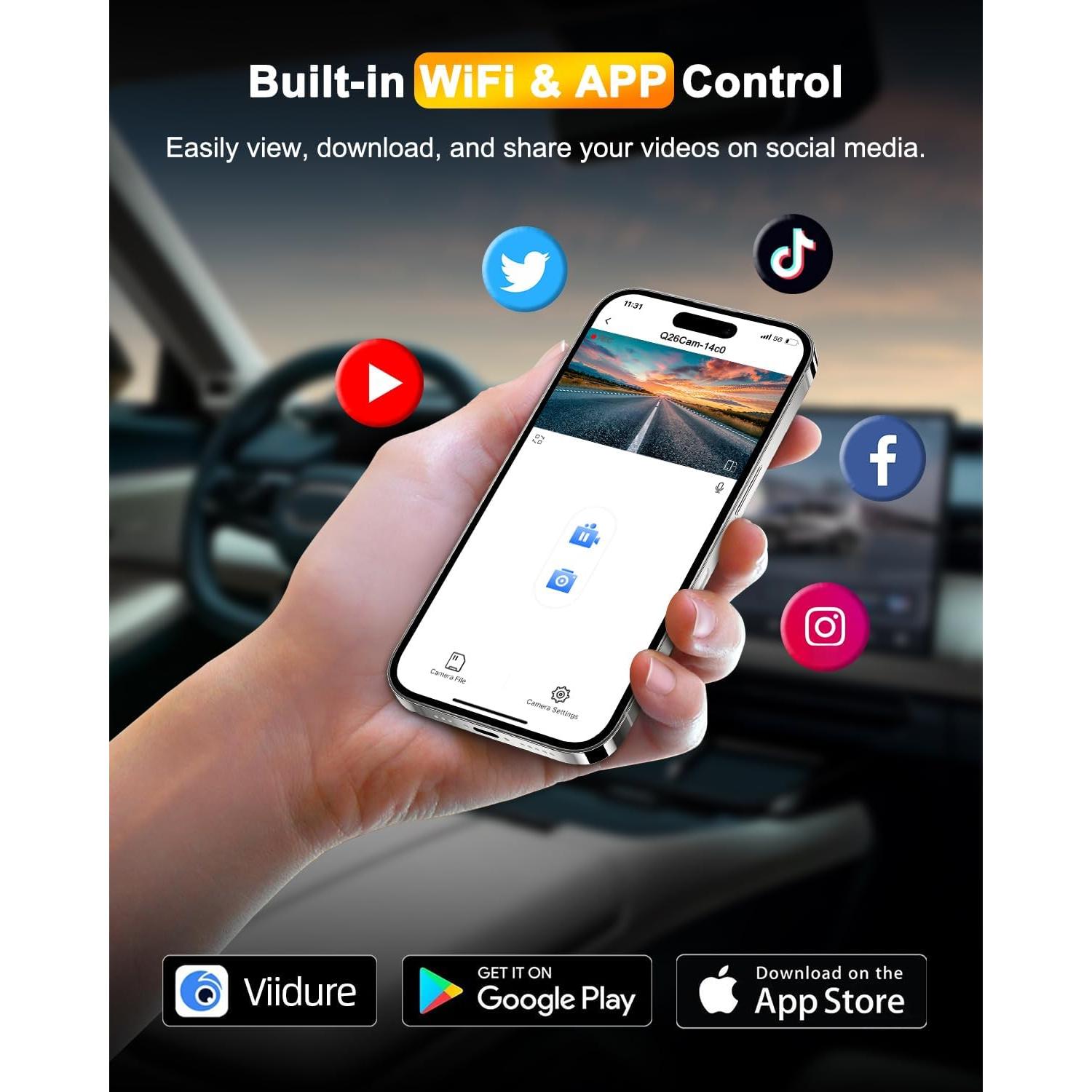 Cámara Dash 4K Delantera y Trasera Zhiroad con WiFi y G-Sensor