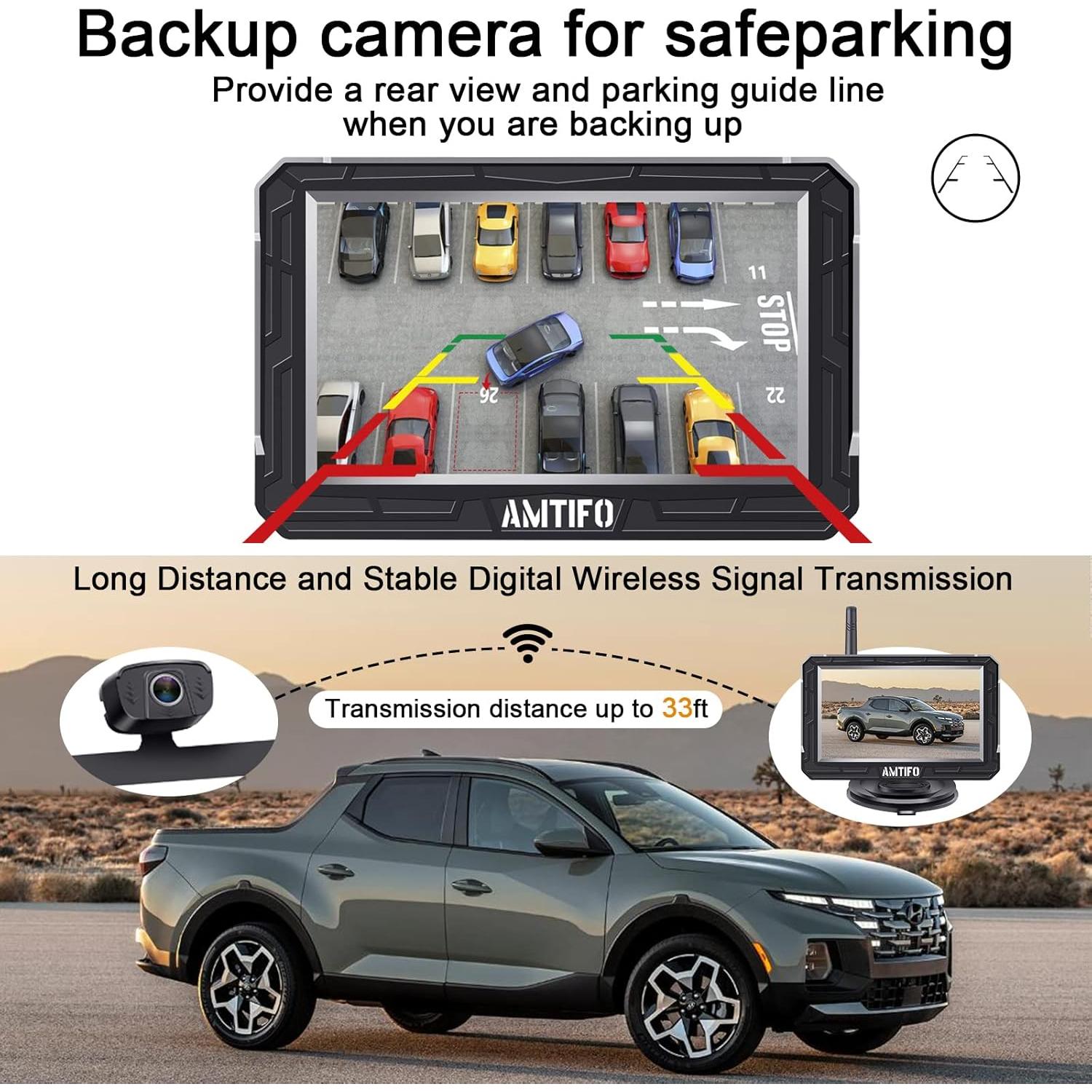 Cámara de Respaldo Inalámbrica AMTIFO A18 HD 1080P 4.3"