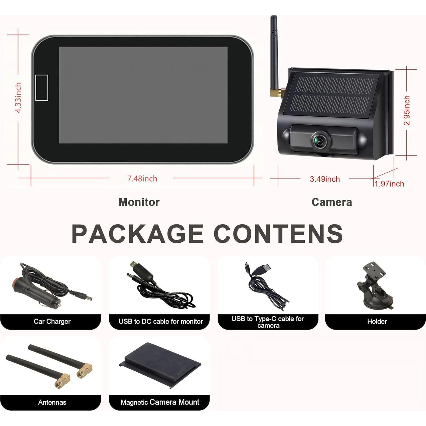 Cámara de Respaldo Inalámbrica Solar YIMU YM701 7" HD 1080P