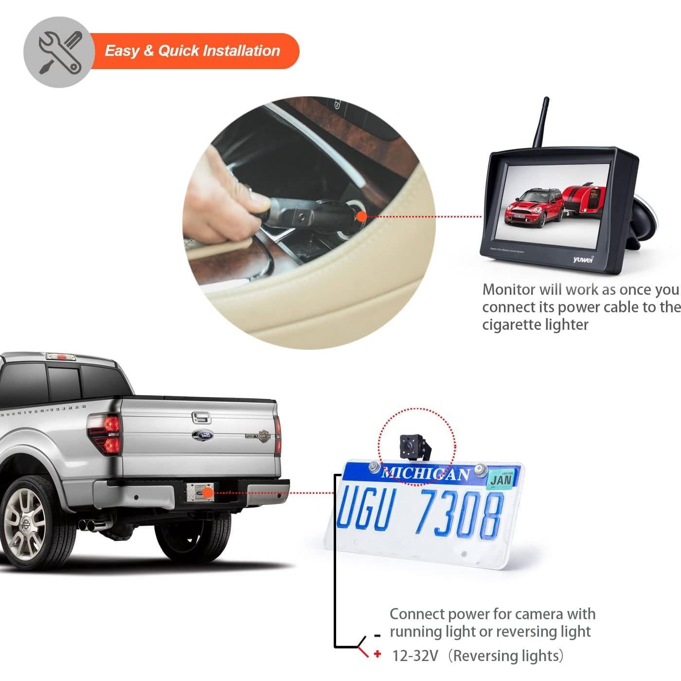 Sistema de Cámara de Respaldo Inalámbrico YUWEI 4.3" LCD