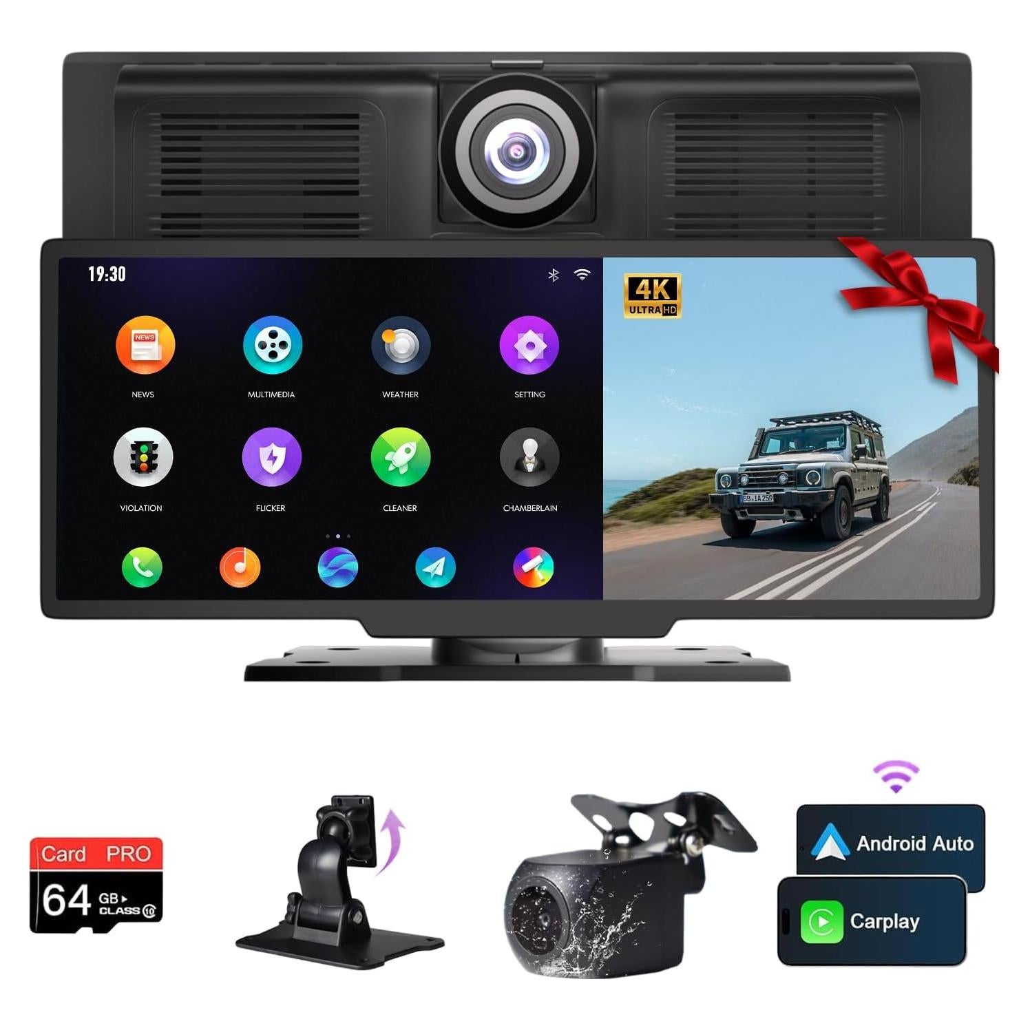 Pantalla Inalámbrica Carplay NUOTIAN 26.06 cm con Cámara HD