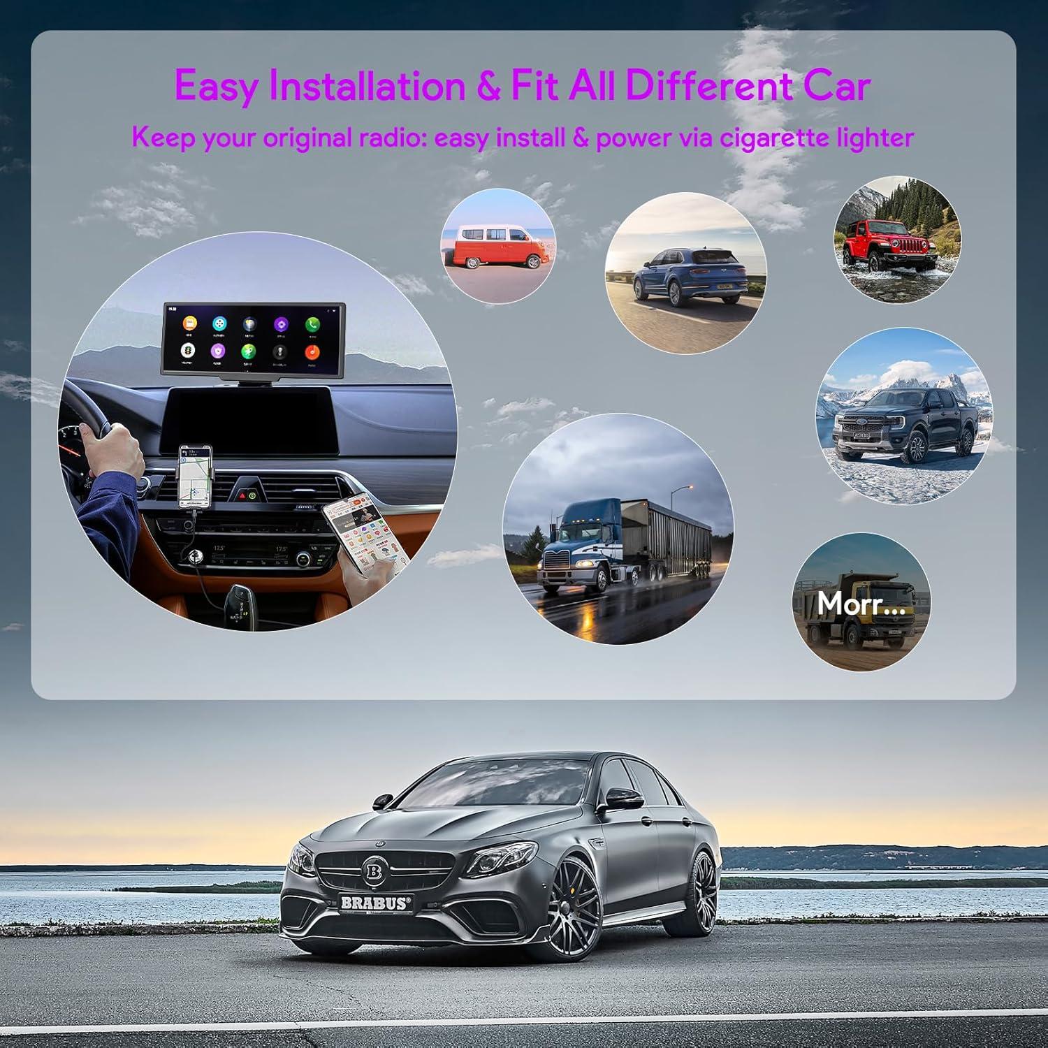 Pantalla Inalámbrica Carplay NUOTIAN 26.06 cm con Cámara HD