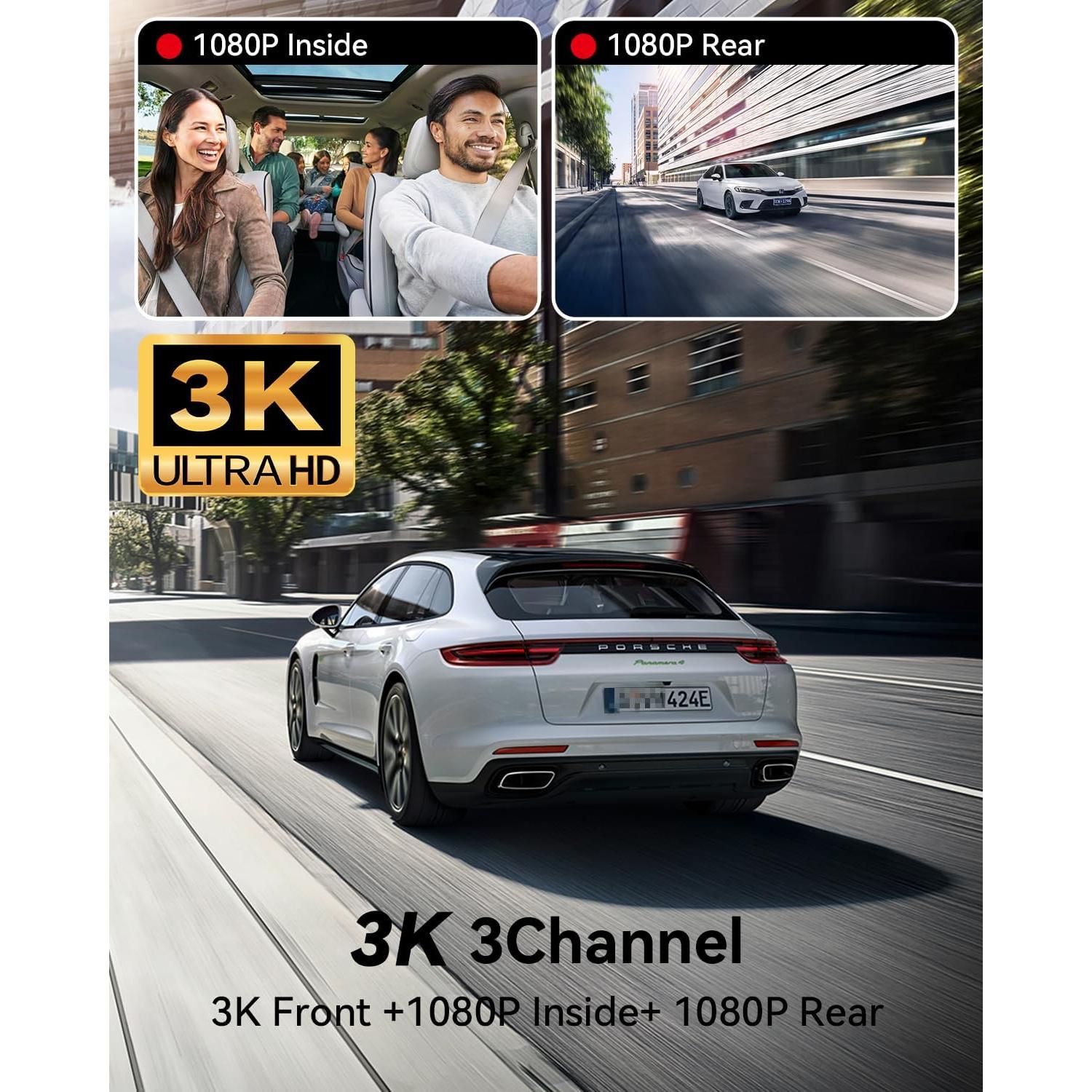 Cámara de Salpicadero iiwey N7 3 Canales 3K+1080P con SD 128GB