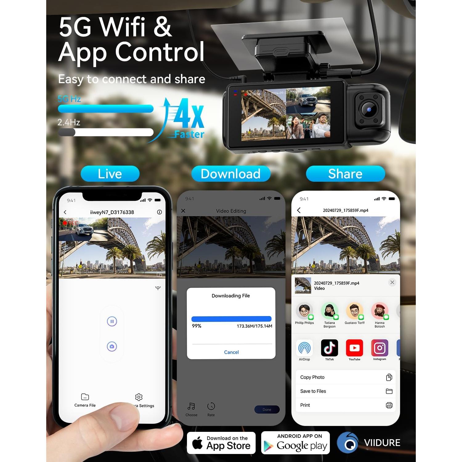 Cámara de Salpicadero iiwey N7 3 Canales 3K+1080P con SD 128GB