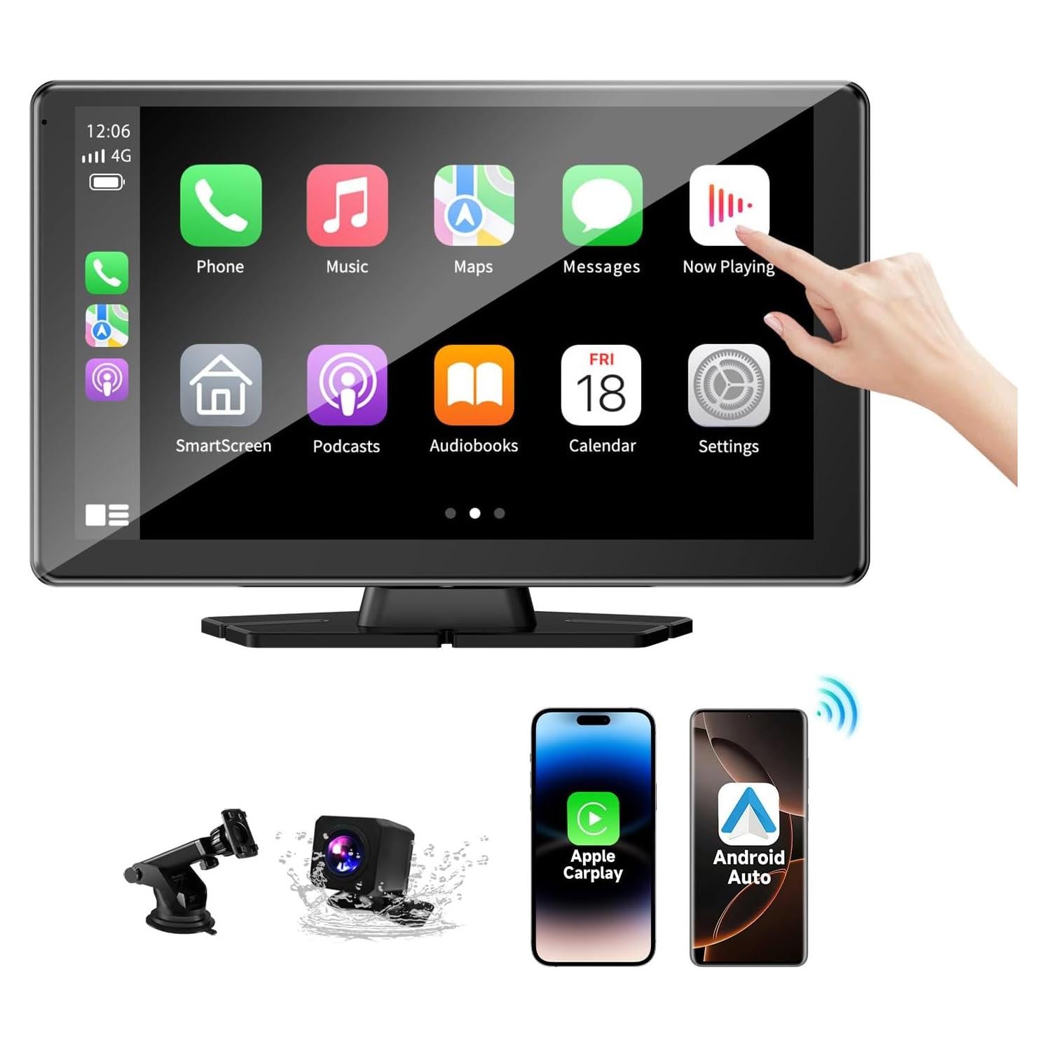 Pantalla Portátil Inalámbrica Leadtree 9" HD Carplay y Android Auto