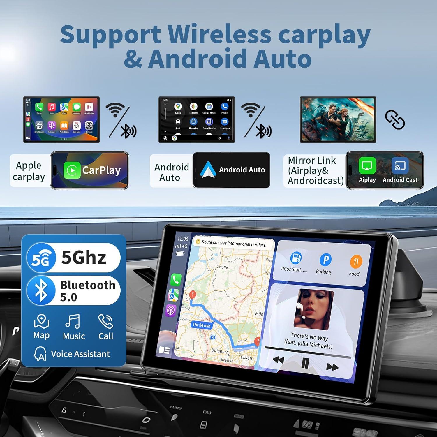Pantalla Portátil Inalámbrica Leadtree 9" HD Carplay y Android Auto