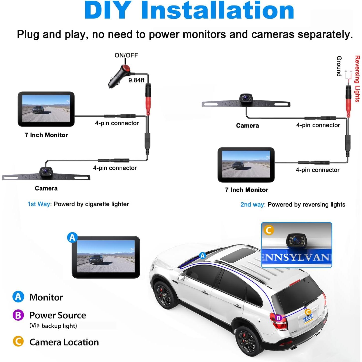 Cámara de Respaldo con Monitor 7" HD 1080P ZEROXCLUB B7