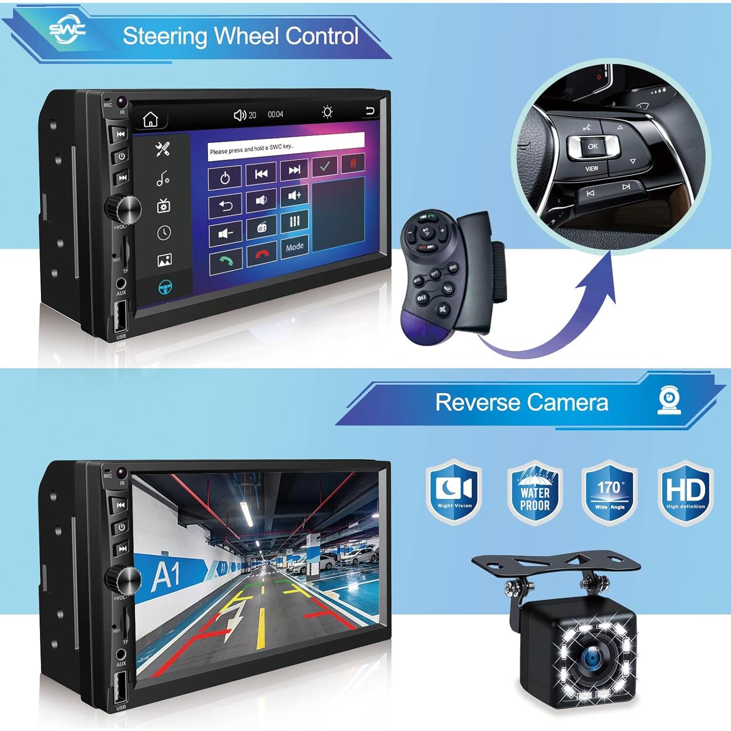 Estéreo Doble Din Durxenmnt 7" HD Bluetooth 5.1 CarPlay Android Auto