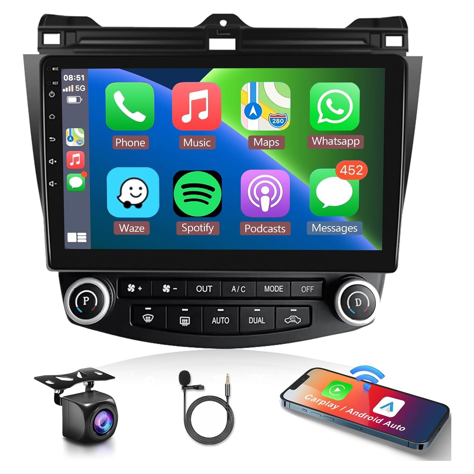 for Honda Accord 7th 2003-2007 Android Car Radio Stereo with Wireless Carplay/Android Auto 10.1" Touchscreen WiFi GPS Navigation Backup Camera DSP Bluetooth FM/RDS SWC 2G+64G