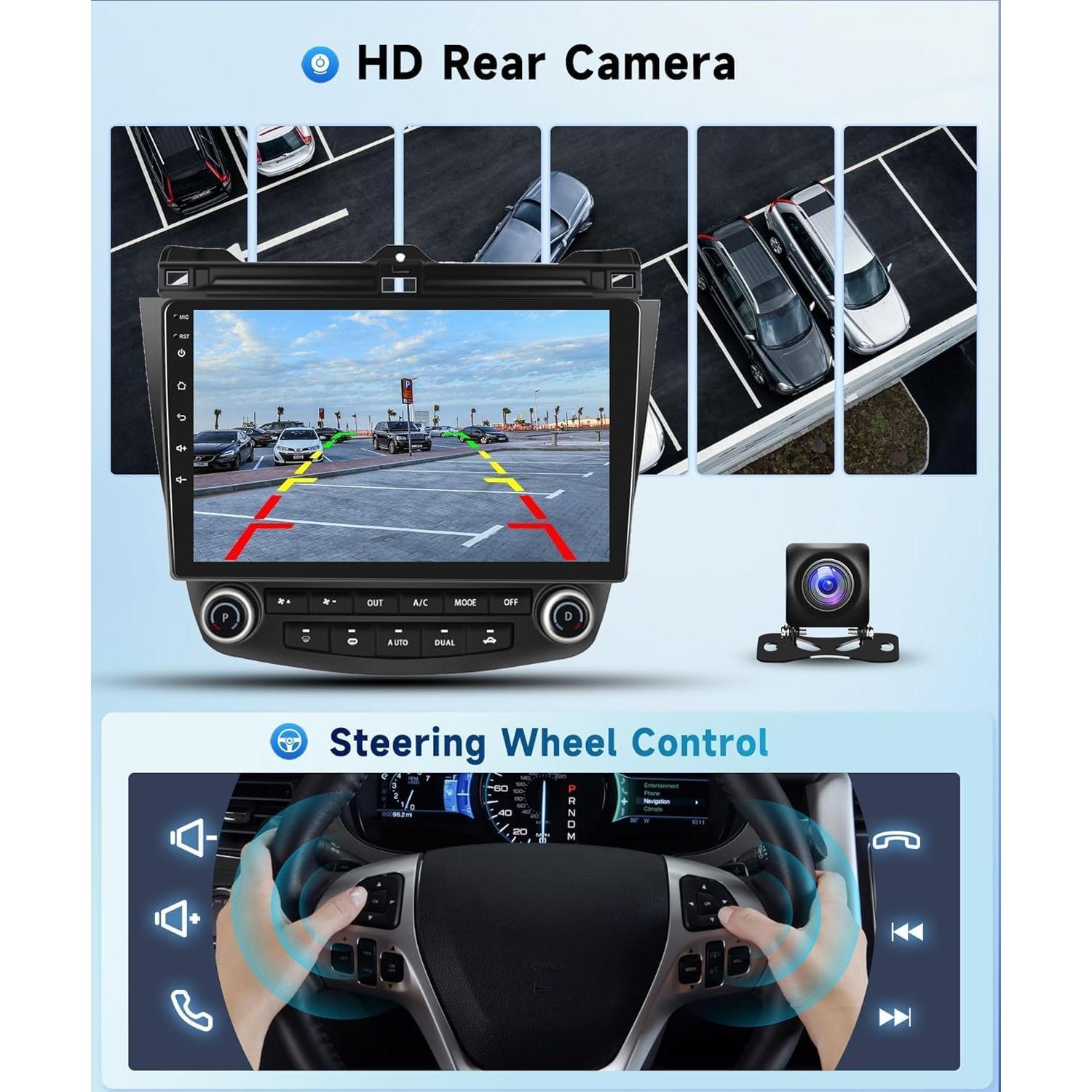 for Honda Accord 7th 2003-2007 Android Car Radio Stereo with Wireless Carplay/Android Auto 10.1" Touchscreen WiFi GPS Navigation Backup Camera DSP Bluetooth FM/RDS SWC 2G+64G