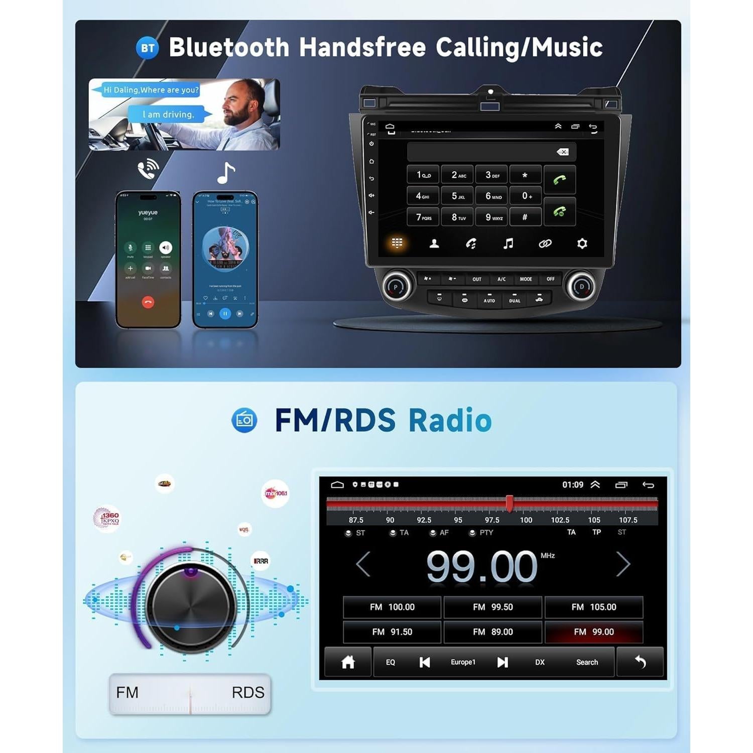 for Honda Accord 7th 2003-2007 Android Car Radio Stereo with Wireless Carplay/Android Auto 10.1" Touchscreen WiFi GPS Navigation Backup Camera DSP Bluetooth FM/RDS SWC 2G+64G