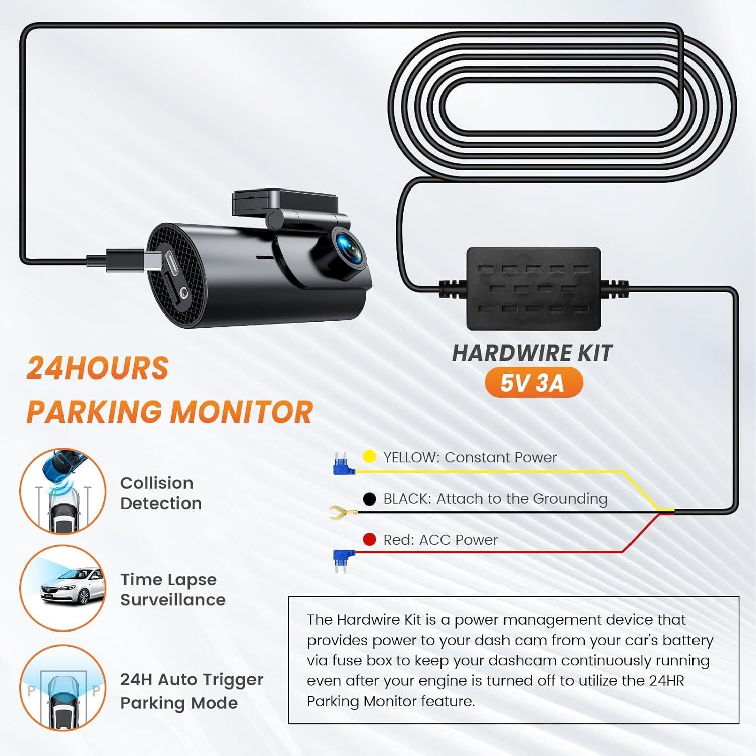 Kit de Cableado Duro GKU para Dash Cam 12V-24V a 5V