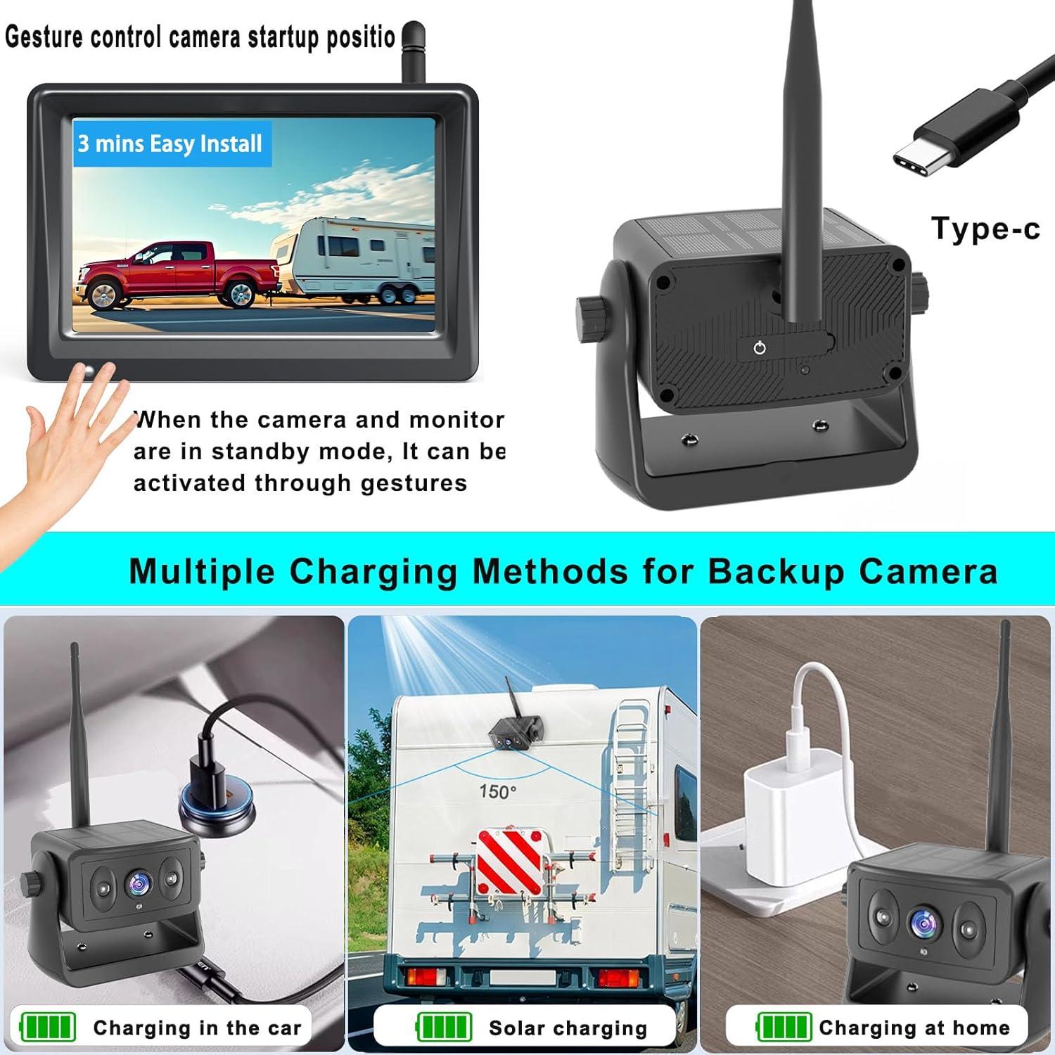 Cámara de Respaldo Inalámbrica YEOIZO Solar 5" HD Magnética