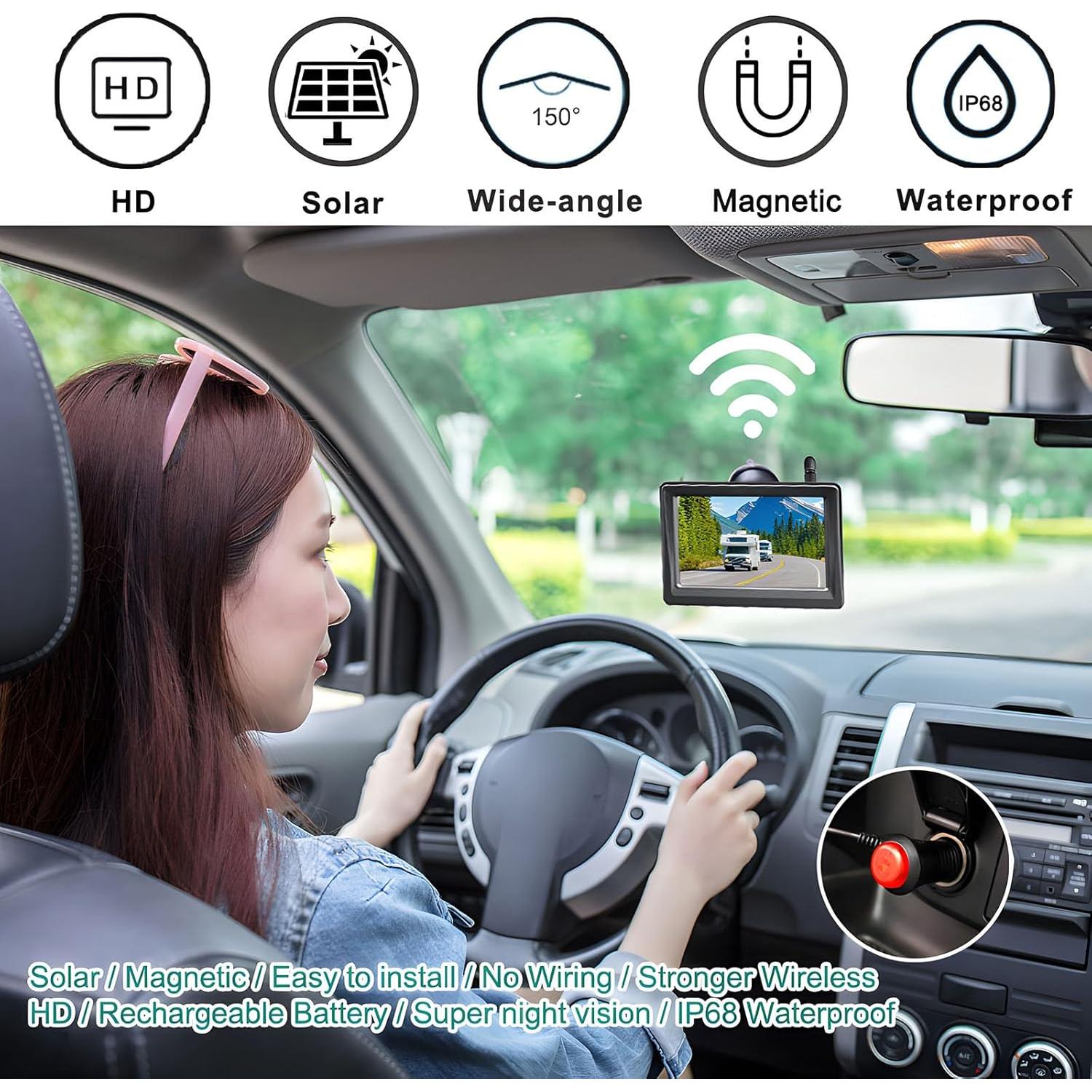 Cámara de Respaldo Inalámbrica YEOIZO Solar 5" HD Magnética