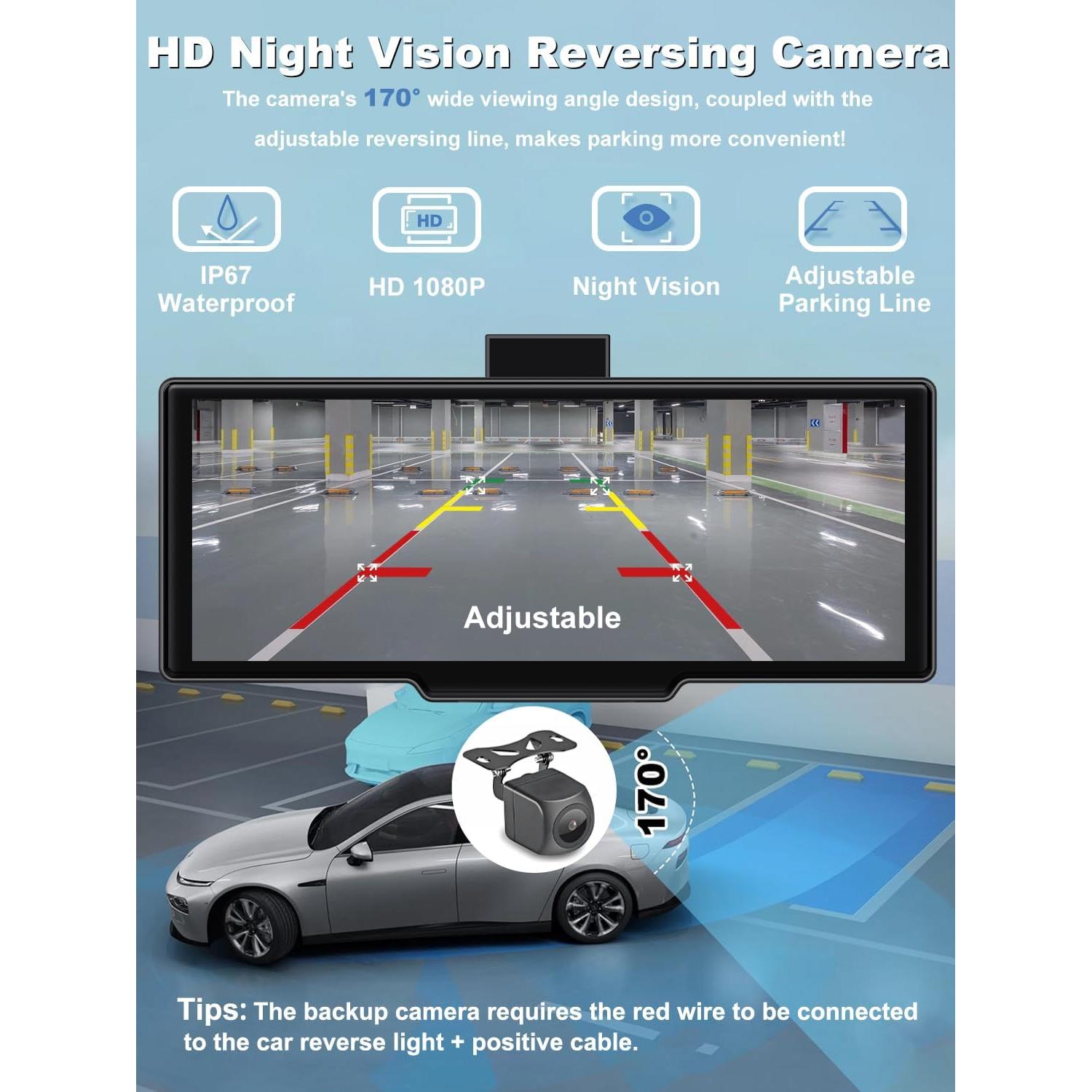 HK3 Carplay Screen for Car, 10.26’’ Wireless Apple Carplay & Android Auto Screen with 4K Dash Cam, 1080P Backup Camera, Car Play Audio Receivers, GPS Navigation/Mirror Link/Bluetooth/FM/Voice Control