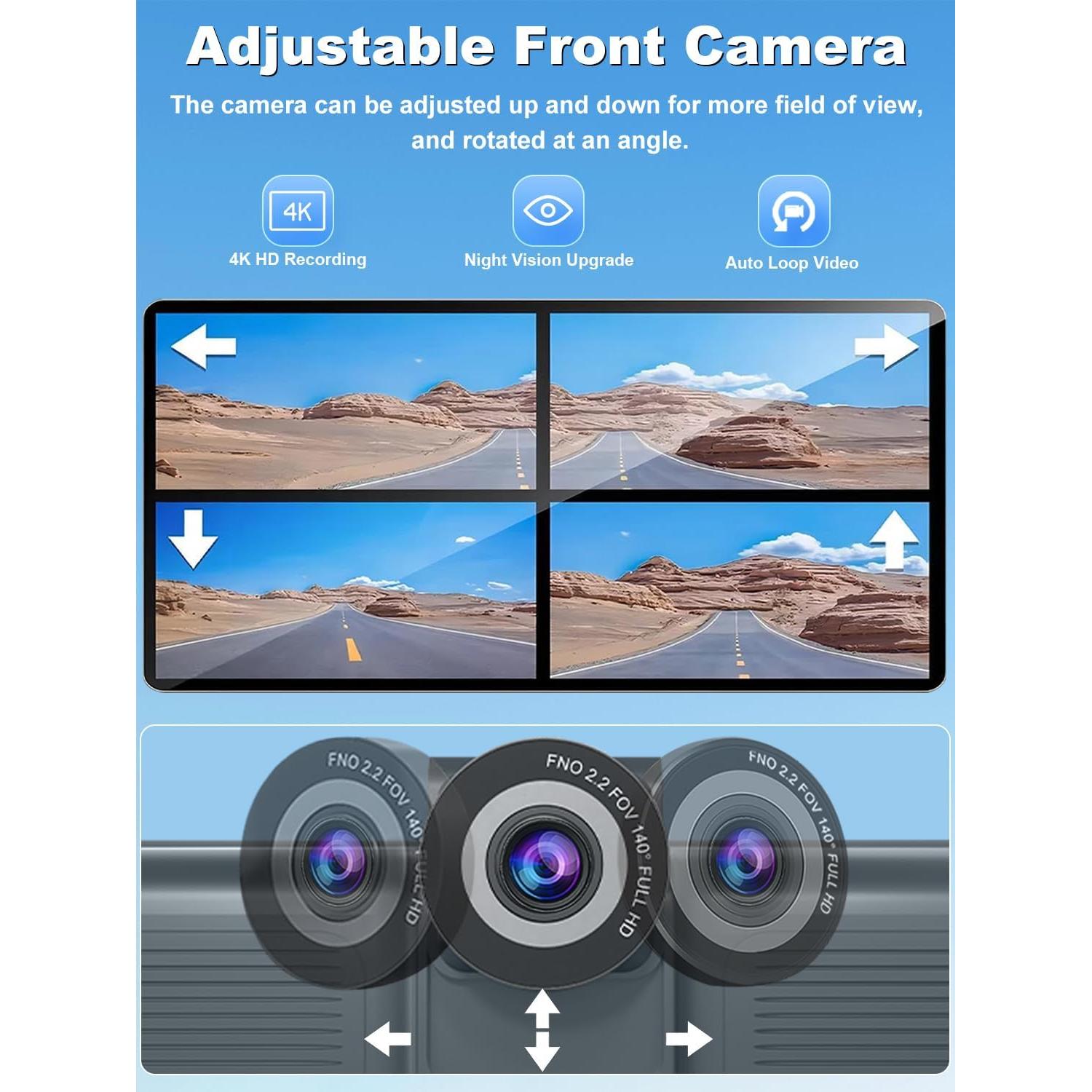 HK3 Carplay Screen for Car, 10.26’’ Wireless Apple Carplay & Android Auto Screen with 4K Dash Cam, 1080P Backup Camera, Car Play Audio Receivers, GPS Navigation/Mirror Link/Bluetooth/FM/Voice Control