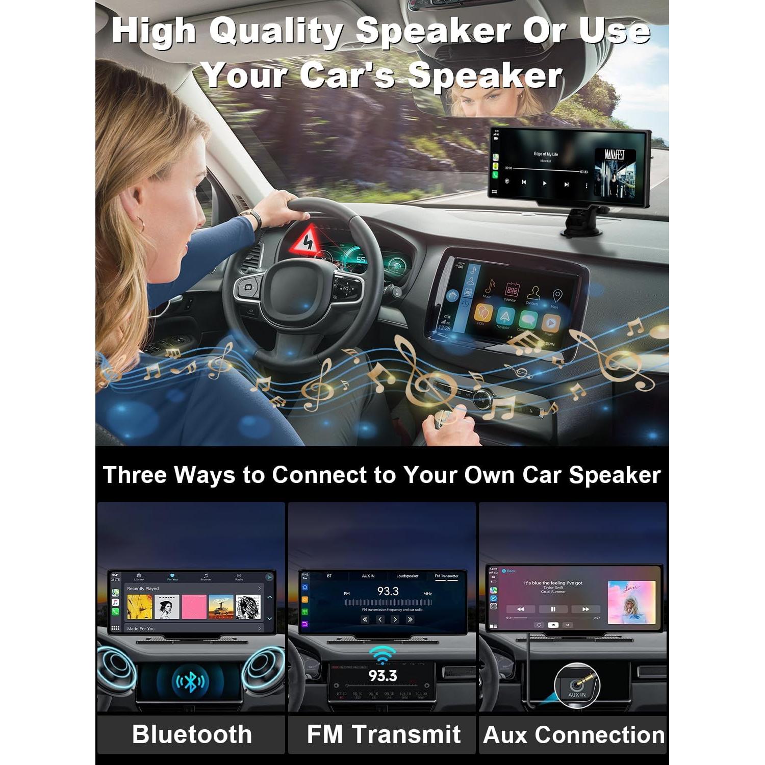 HK3 Carplay Screen for Car, 10.26’’ Wireless Apple Carplay & Android Auto Screen with 4K Dash Cam, 1080P Backup Camera, Car Play Audio Receivers, GPS Navigation/Mirror Link/Bluetooth/FM/Voice Control