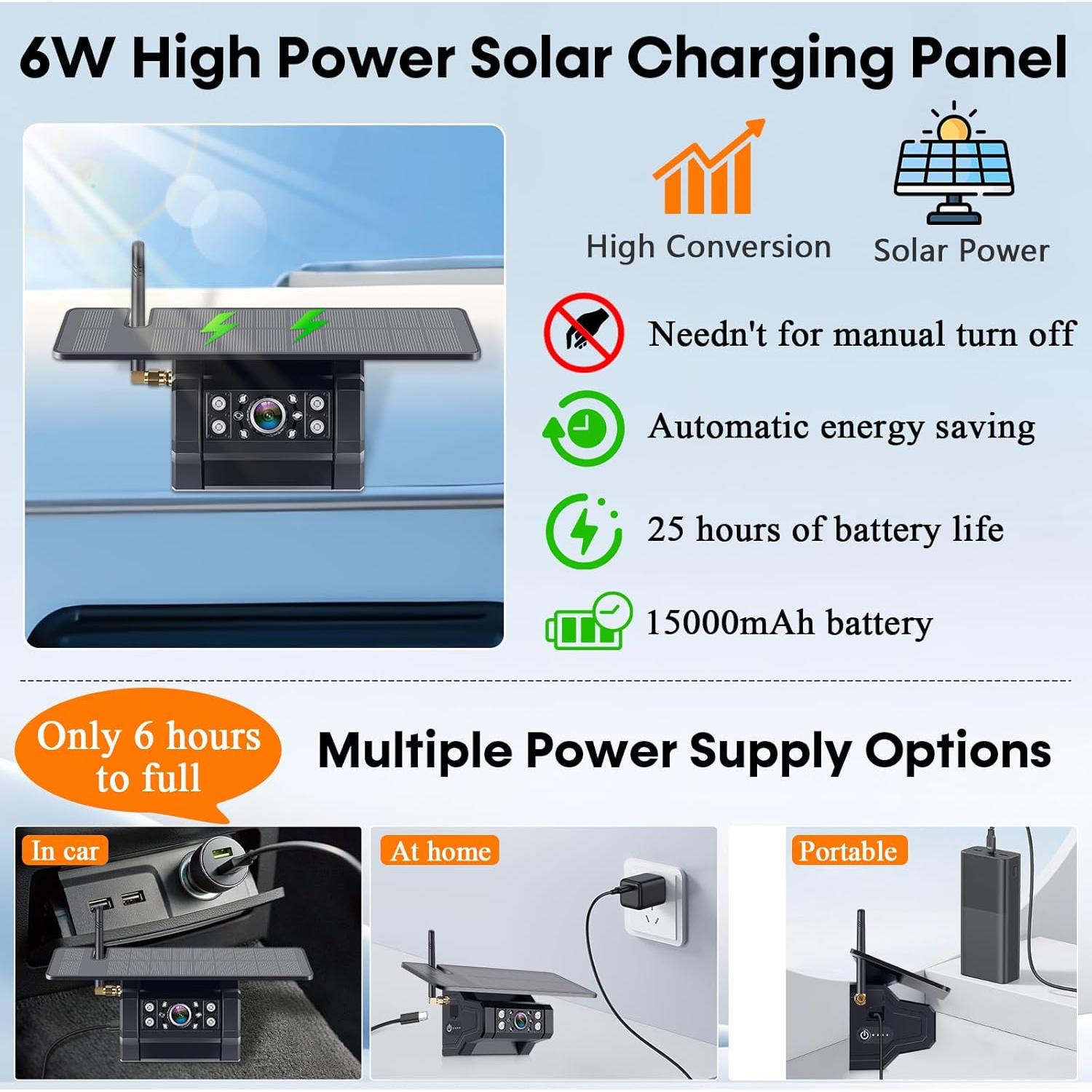 Cámara de Respaldo Inalámbrica Solar HD 1080P 7" - RV y Remolque