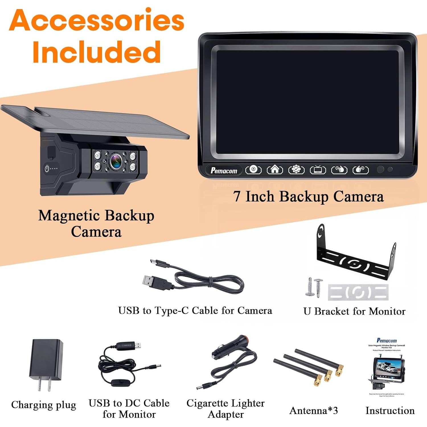 Cámara de Respaldo Inalámbrica Solar HD 1080P 7" - RV y Remolque