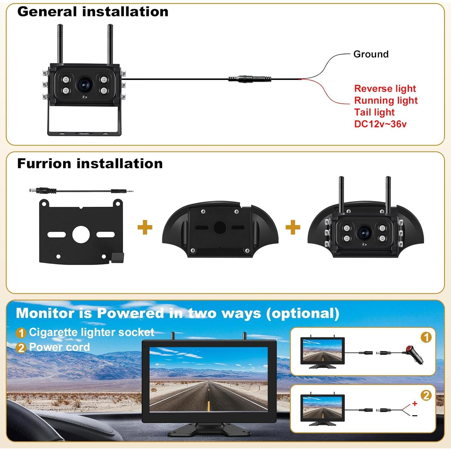 Cámara de Respaldo Inalámbrica Xrizuo 10" HD 1080P IP69