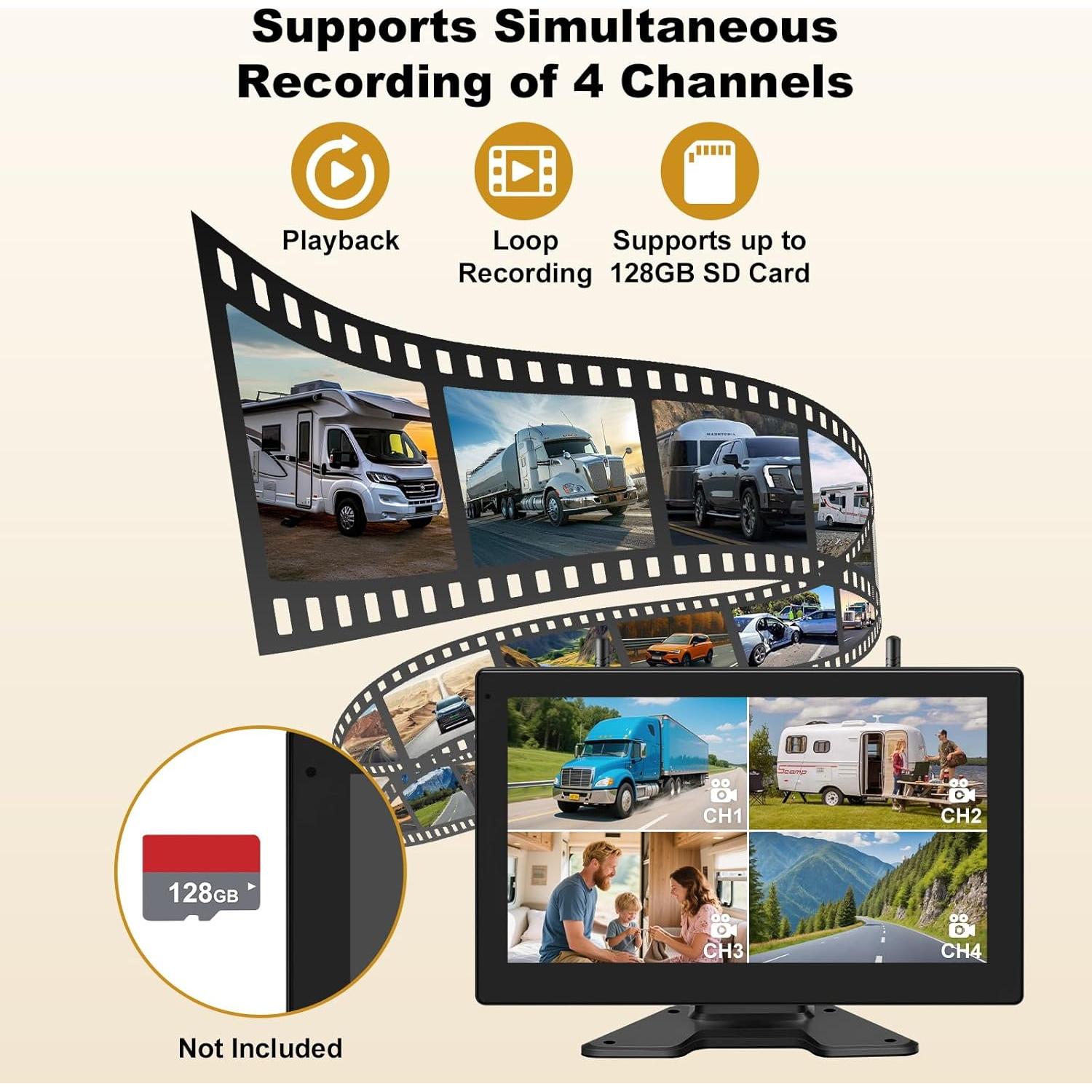 Cámara de Respaldo Inalámbrica Xrizuo 10" HD 1080P IP69