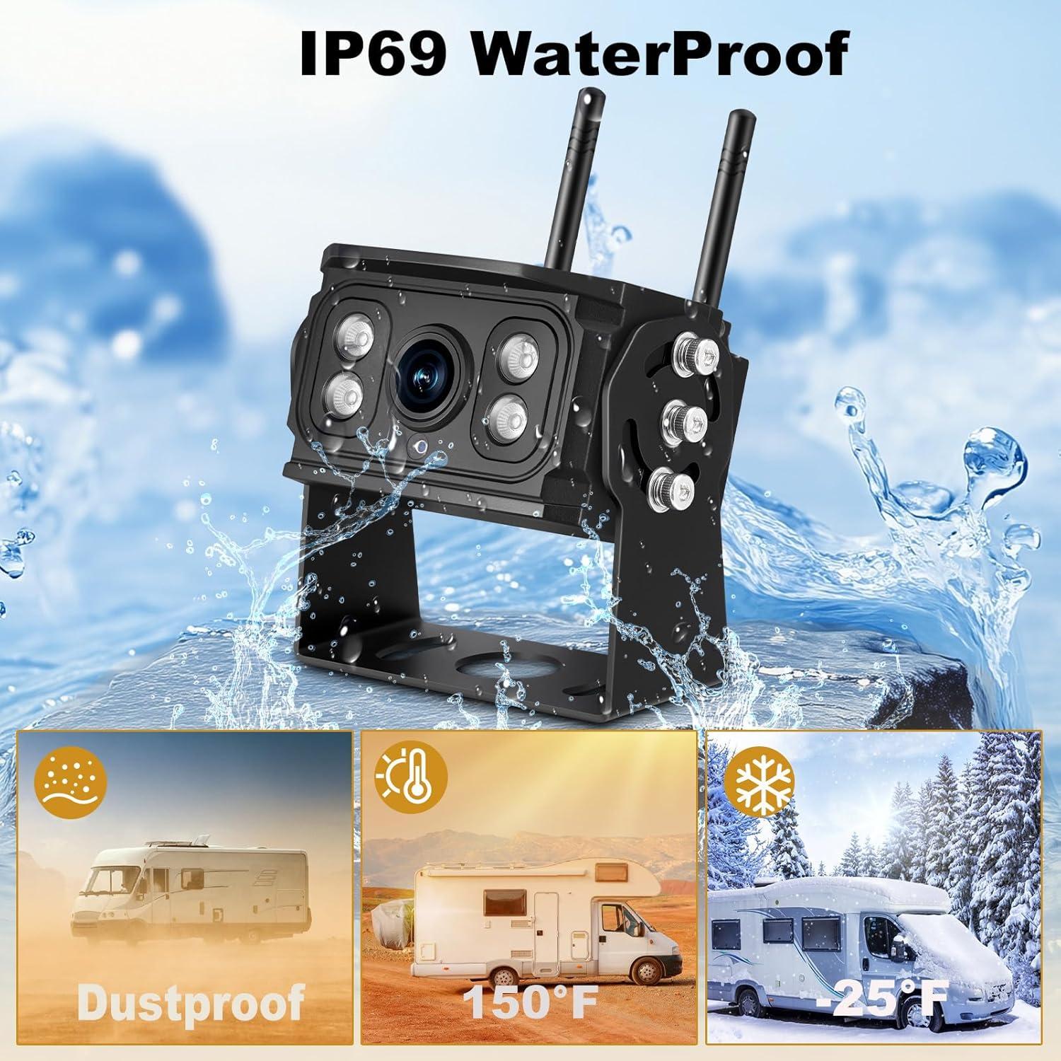 Cámara de Respaldo Inalámbrica Xrizuo 10" HD 1080P IP69