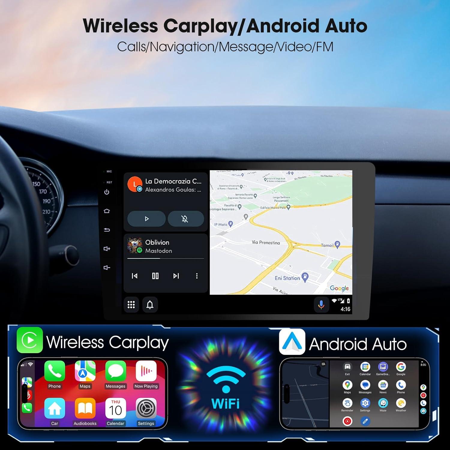 Estéreo Doble Din Haudio 9" CarPlay Inalámbrico y GPS