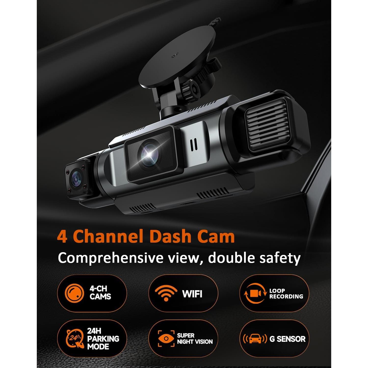 Cámara Dash 4 Canales ZKCAMSPY 1080P WiFi con Tarjeta 32GB