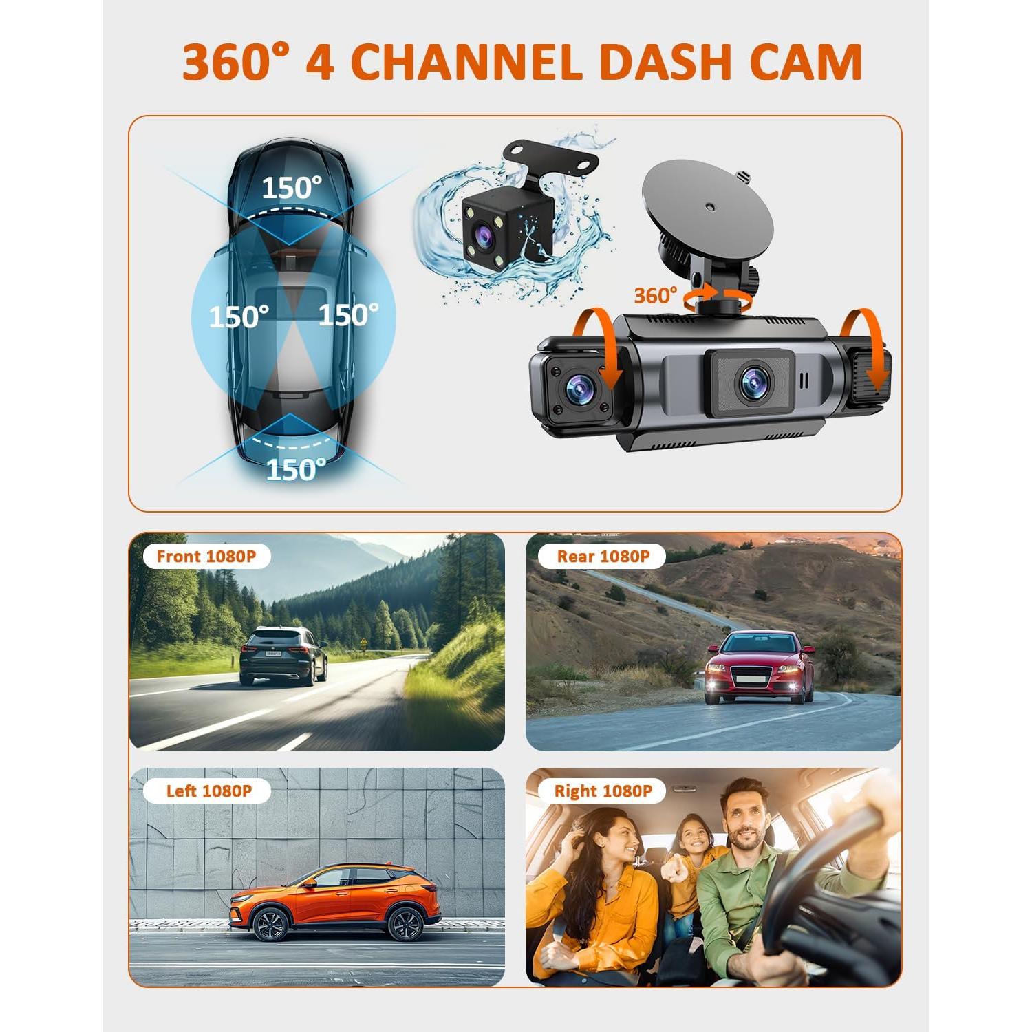 Cámara Dash 4 Canales ZKCAMSPY 1080P WiFi con Tarjeta 32GB