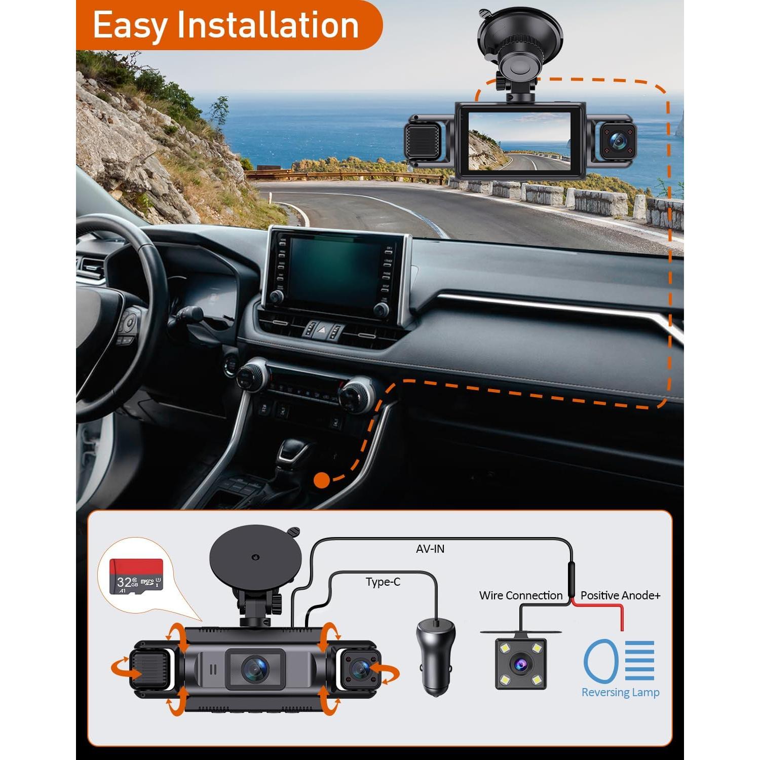 Cámara Dash 4 Canales ZKCAMSPY 1080P WiFi con Tarjeta 32GB