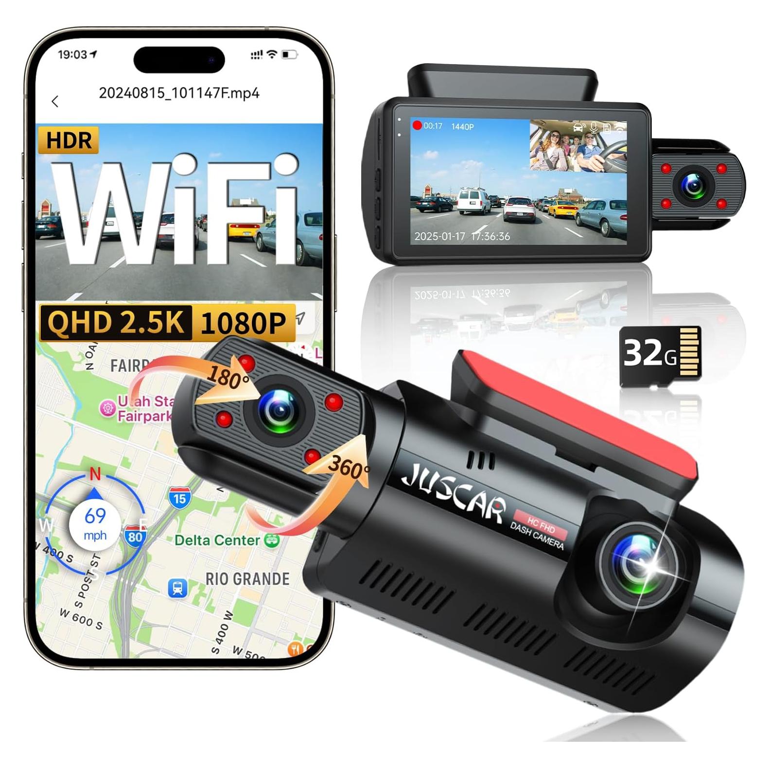 Cámara Dash Dual Juscar G60 2.5K + 1080P WiFi GPS