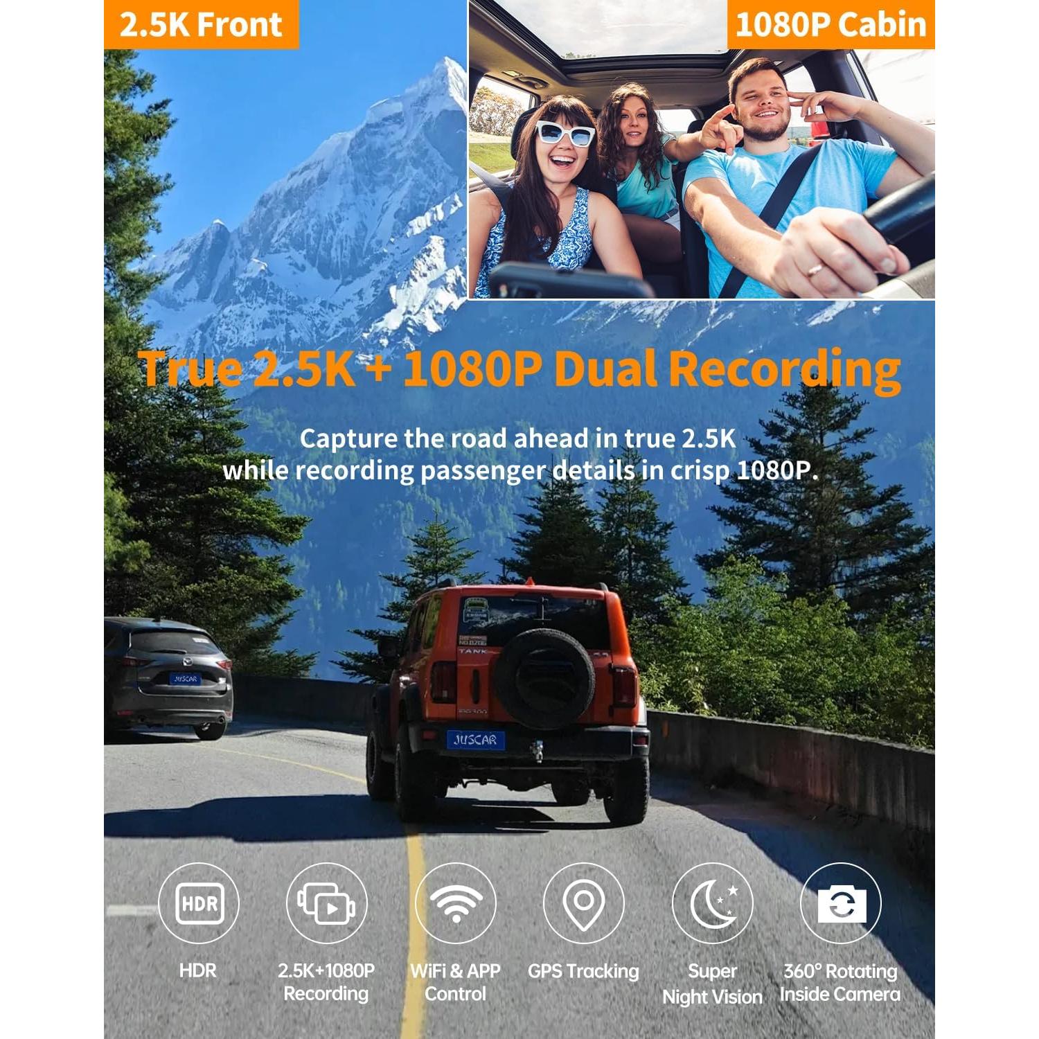 Cámara Dash Dual Juscar G60 2.5K + 1080P WiFi GPS