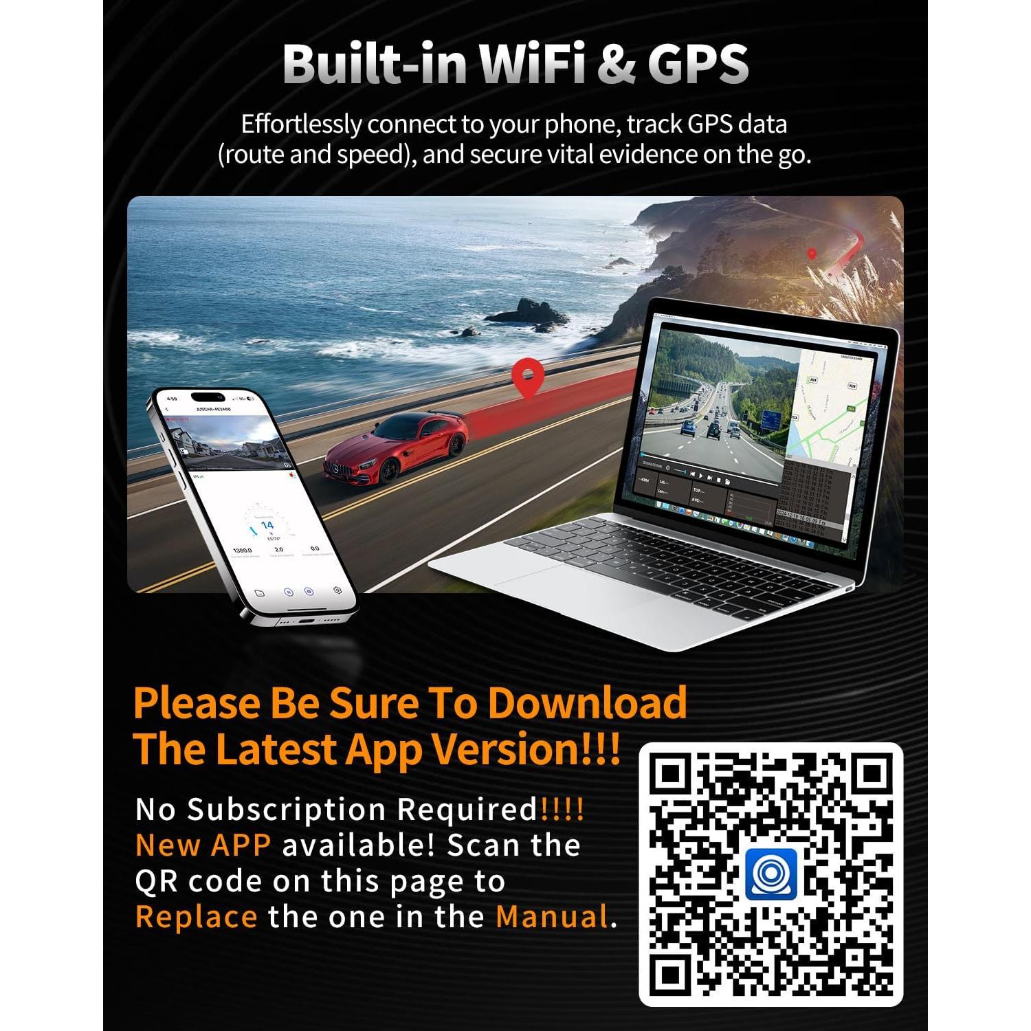 Cámara Dash Dual Juscar G60 2.5K + 1080P WiFi GPS