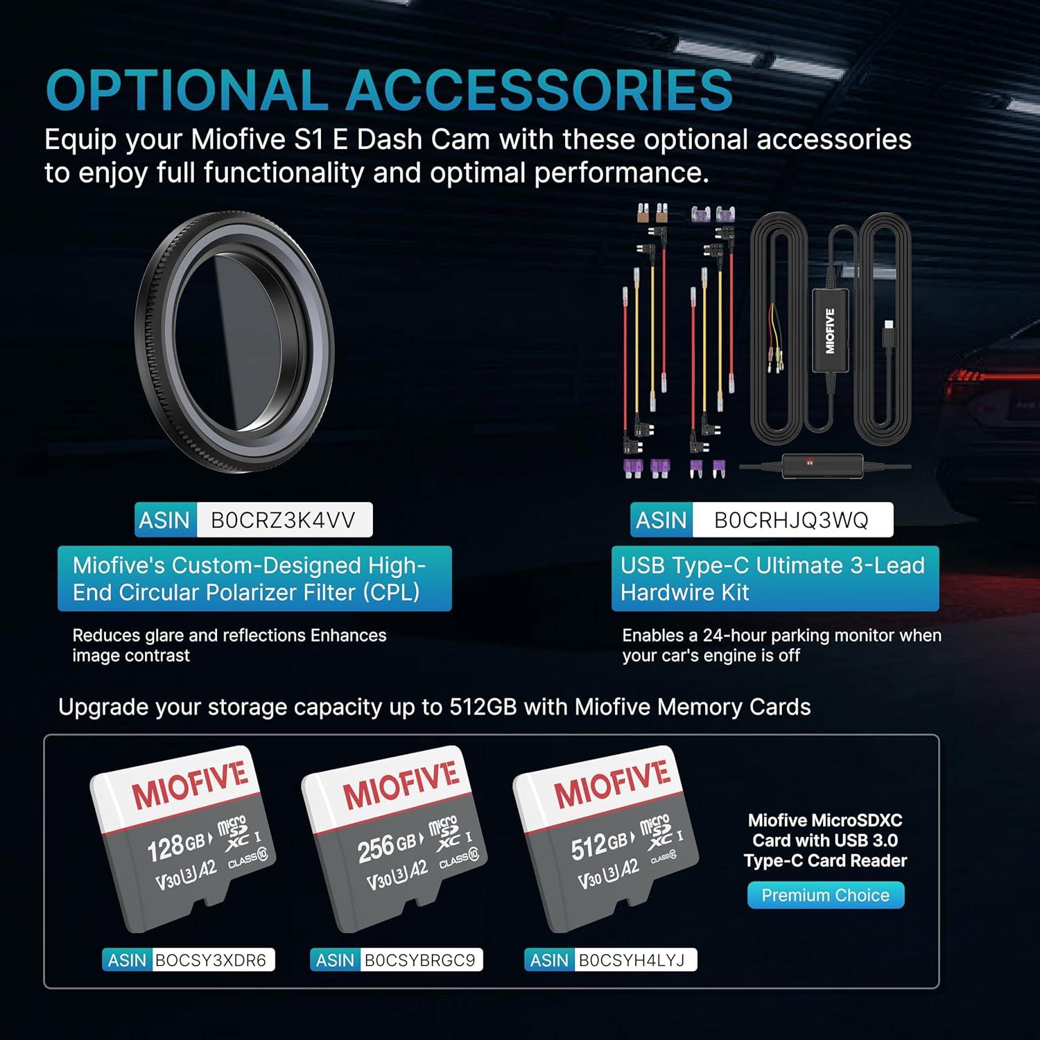 Cámara de Tablero Miofive S1 E 4K GPS WiFi Visión Nocturna