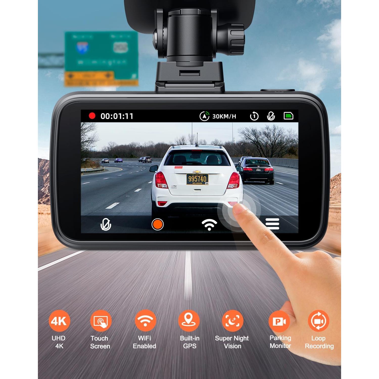 Cámara Dash 4K YEECORE con WiFi y GPS, Pantalla Táctil