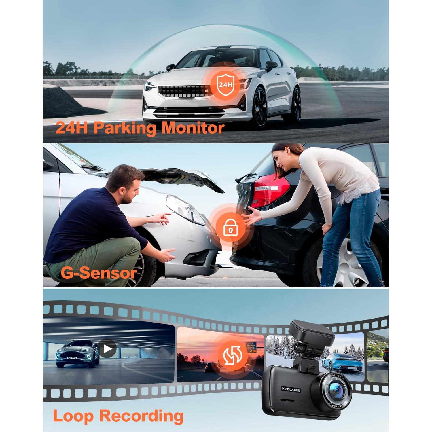 Cámara Dash 4K YEECORE con WiFi y GPS, Pantalla Táctil