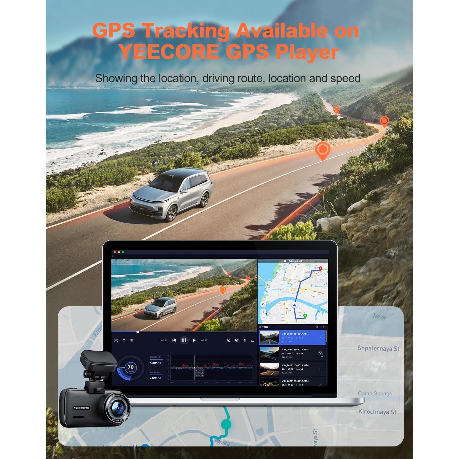 Cámara Dash 4K YEECORE con WiFi y GPS, Pantalla Táctil