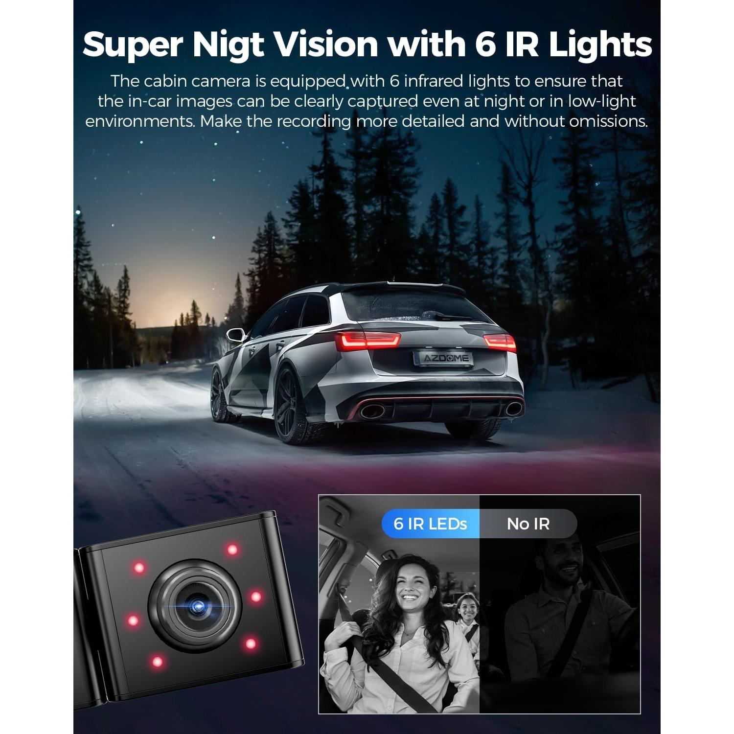 AZDOME 3 Channel WiFi 6 Dash Camera for Cars, 2.5K+1080P+1080P Dash Cam Front and Rear Inside, 64GB Card Included, 3.18" IPS Screen Car Camera with GPS, Parking Mode, IR Night Vision, WDR (M590)