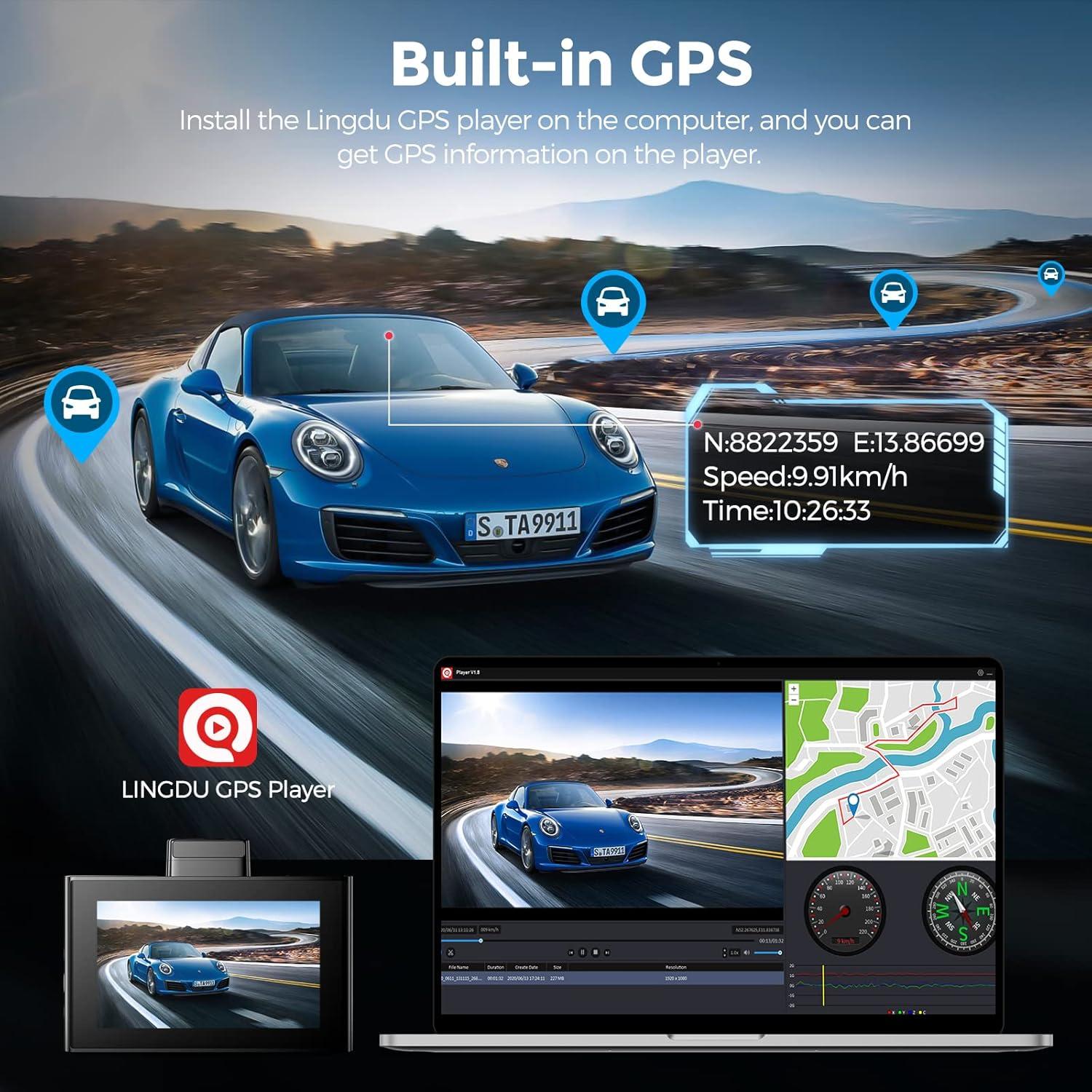 LD02 Lite 4K Dash Cam Front and Rear, Car Dash Camera 5G WiFi GPS, Free 64GB SD Card, Voice Control, WDR Night Vision, 24H Parking Mode, 3" IPS Screen, G-Sensor