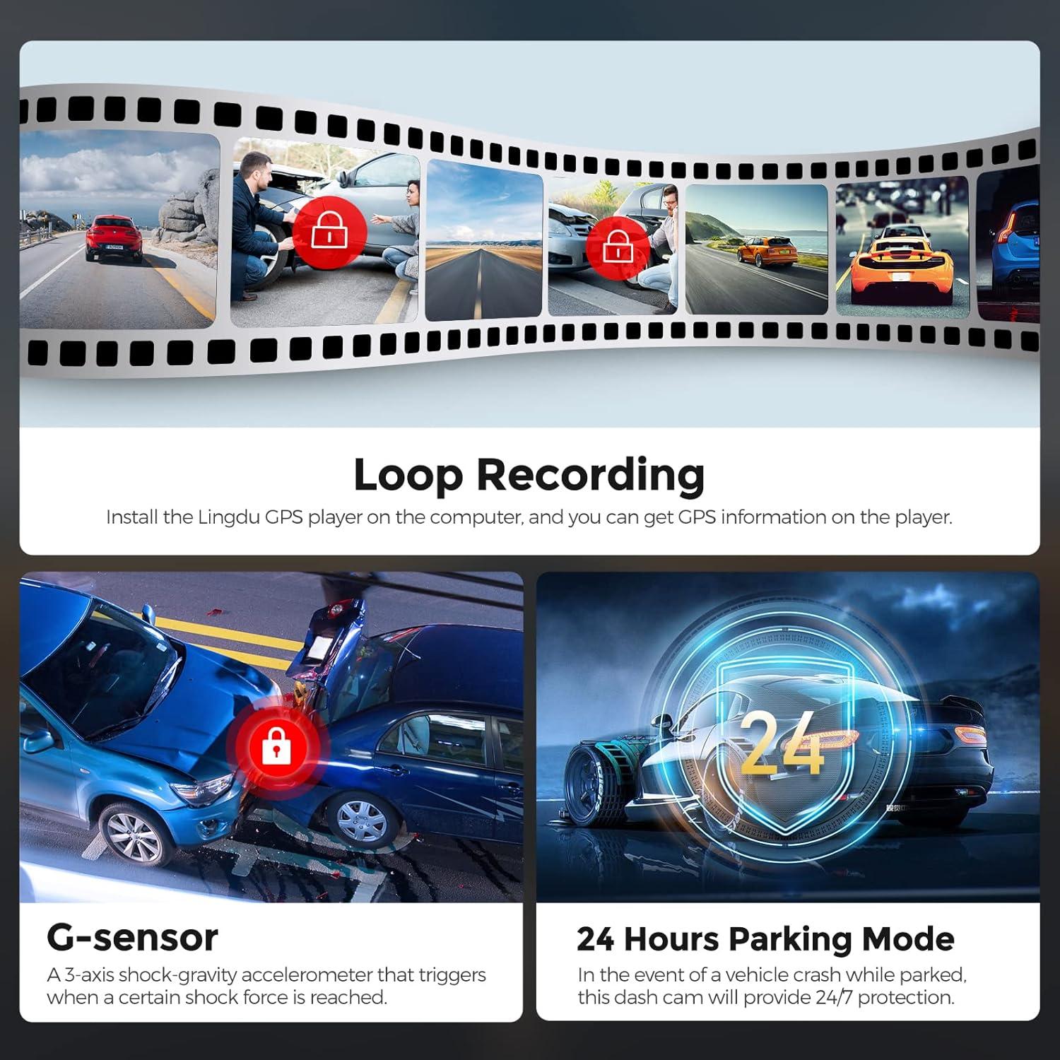 LD02 Lite 4K Dash Cam Front and Rear, Car Dash Camera 5G WiFi GPS, Free 64GB SD Card, Voice Control, WDR Night Vision, 24H Parking Mode, 3" IPS Screen, G-Sensor