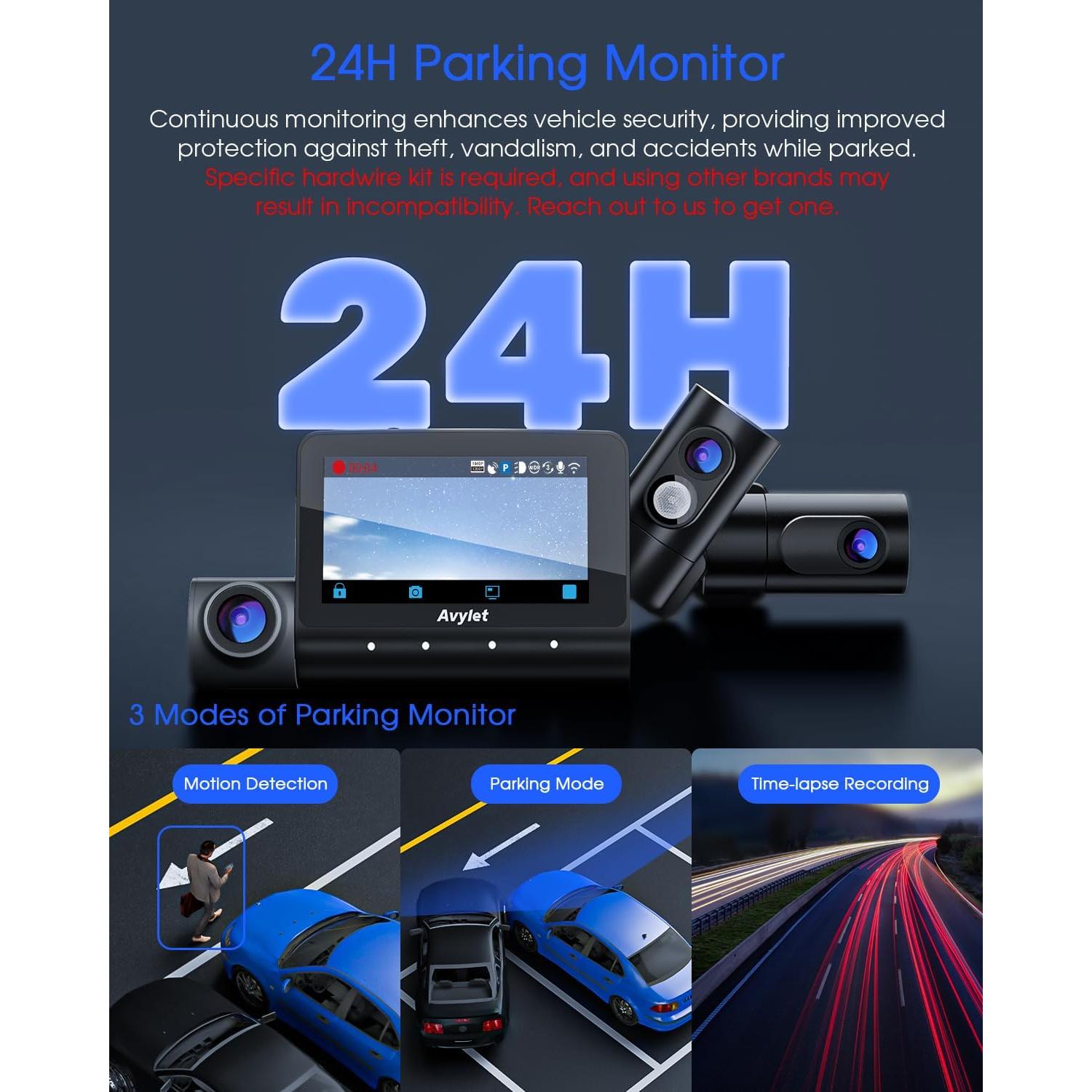 5K 3 Channel Dash Cam, Wi-Fi GPS with 64GB Card, 4K+1080P+1080P Front and Rear Inside Triple Car Camera with 3'' IPS Screen, IR Night Vision, Voice Control, 24H Parking Monitor, 512GB Max